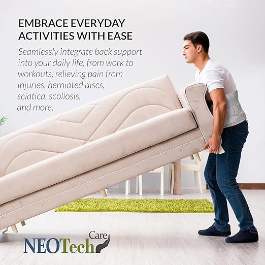 NeoTech Care Adjustable Double Pull Lumbar Brace/Lower Back Belt (Grey, Size S)