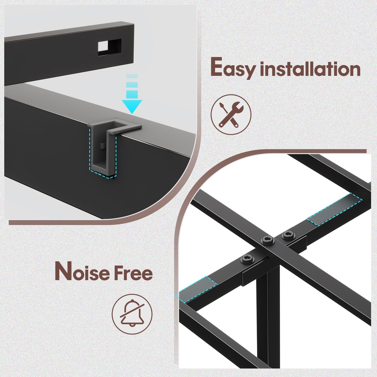 busyaeh King Size Bed Frame with Upholstered Storage Headboard, King Bed Frame with Smart LED Lights, Camas King Bed with Charging Station,Noise-Free, Metal Support, No Box Spring Needed, Gray