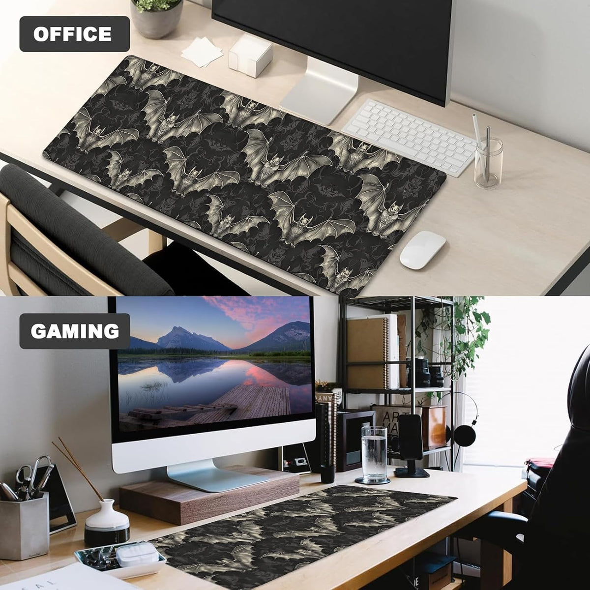 Dark Bat Gaming Mouse Pad – 12x31.5in Non-Slip Rubber Desk Mat with Gothic Design – Large Extended Mousepad for Office, Home – Deskmat Gifts for Goth and Horror Enthusiasts Decor