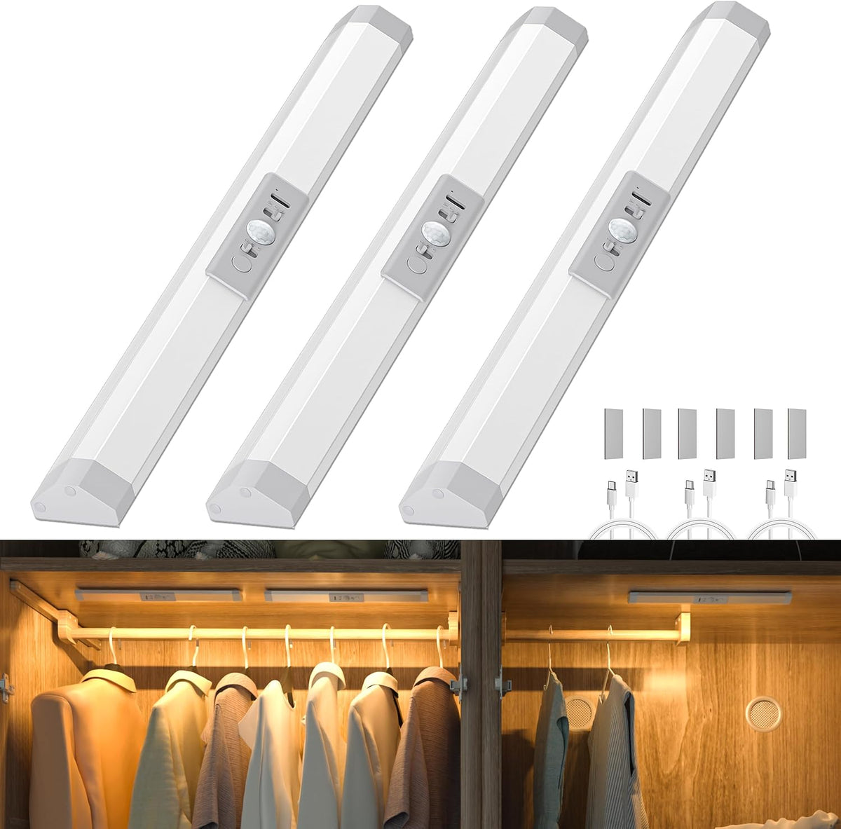 WOBANE Motion Sensor LED Closet Lights, Battery Operated Wardrobe Lighting