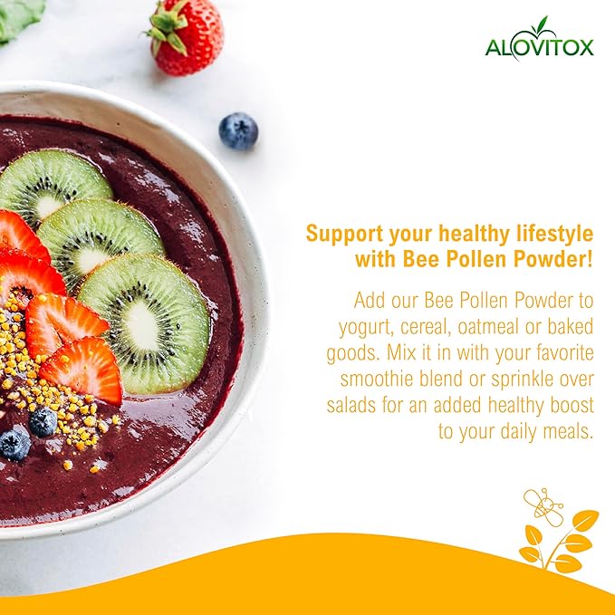 Alovitox Fresh Bee Pollen Powder | 100% Pure, Fresh, Raw | Supports The Immune System | Proteins, Vitamins B6, B12, C, A | Gluten Free, Non-GMO | 16 Oz