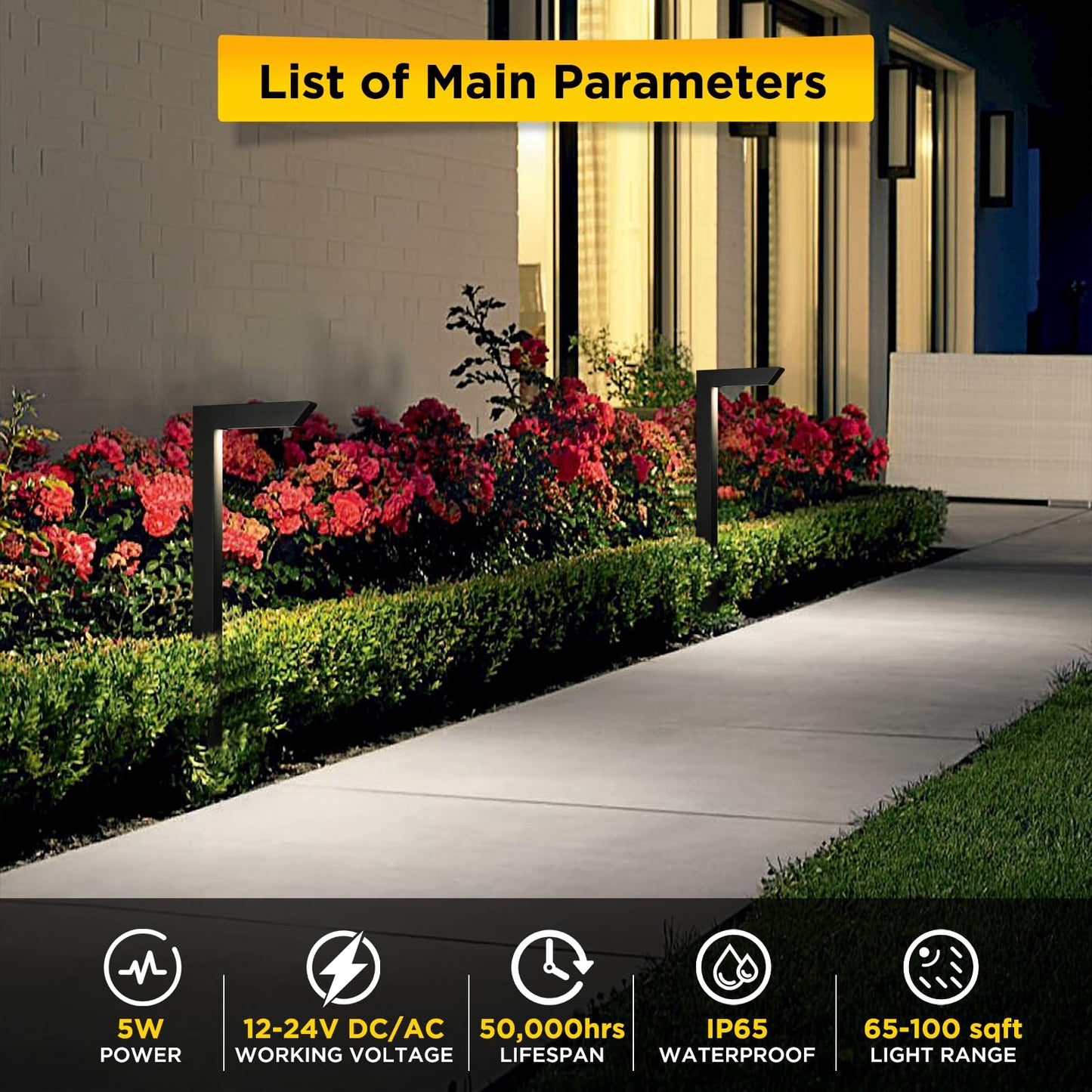 Gardencoin 3CCT LED Low Voltage Landscape Pathway Light, 12V Premium 3000K/4000K/5000K Selectable Path Lights Wired, Modern Walkway Lights Outdoor, Higher Housing with Larger Stake (19.7IN, 8 Pack)
