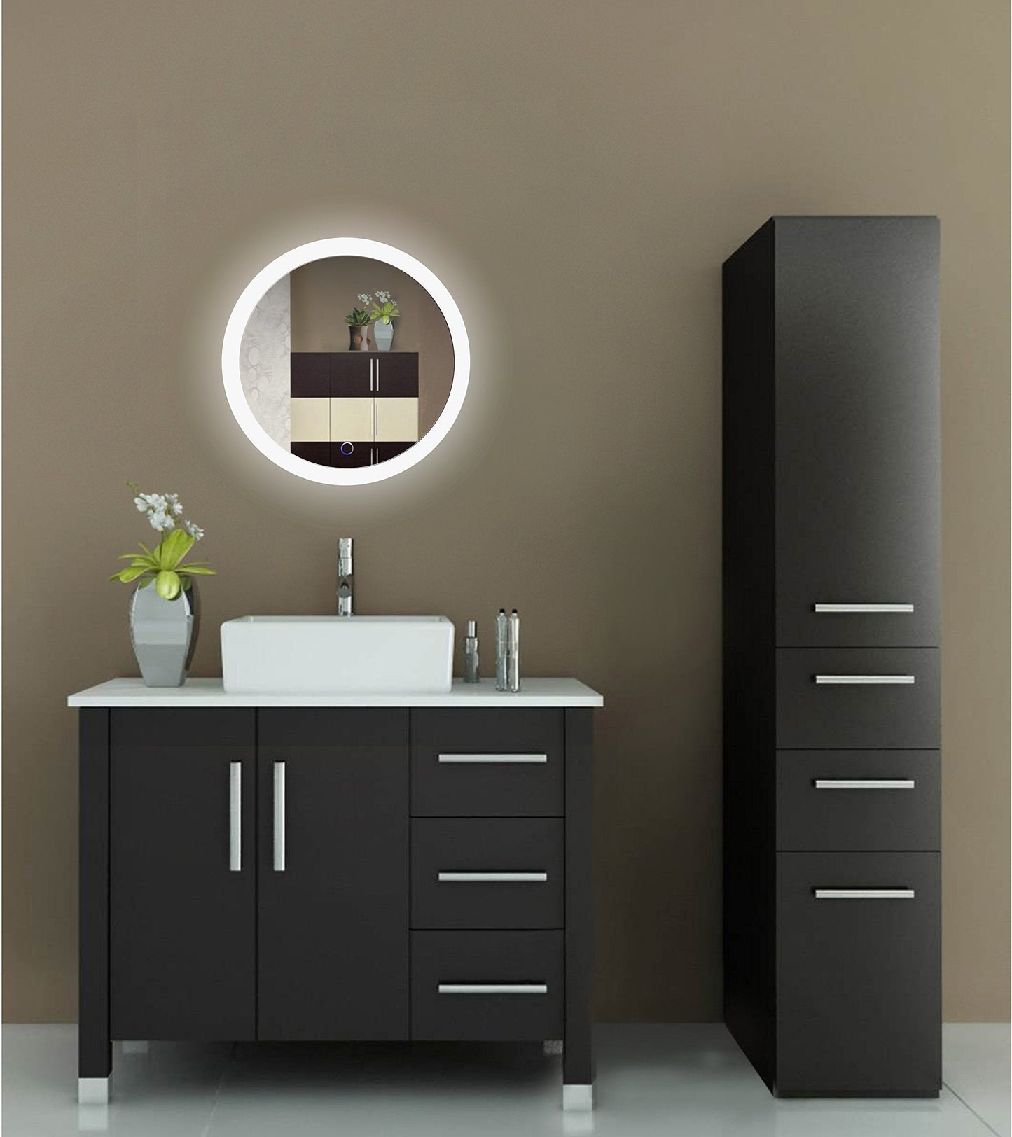 Krugg LED Bathroom Round Mirror 22 Inch Diameter | Lighted Vanity Mirror Dimmer & Defogger | Silver Backed Glass | |