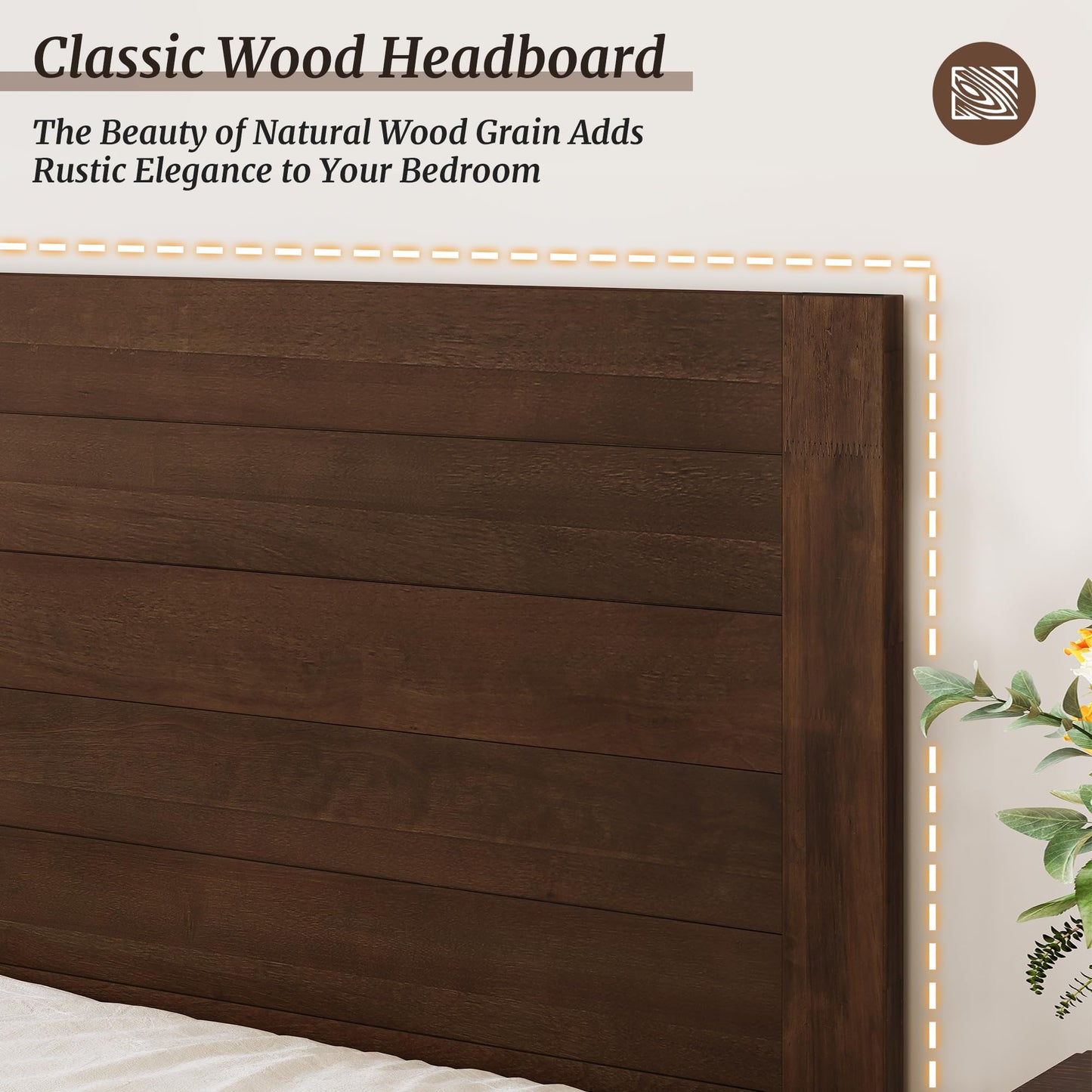 Cozyman Bed Frame King Size, Acacia Wood Platform with Headboard, No Box Spring Needed, 800lb Capacity, Non-Slip Without Noise, Easy Assembly, Walnut