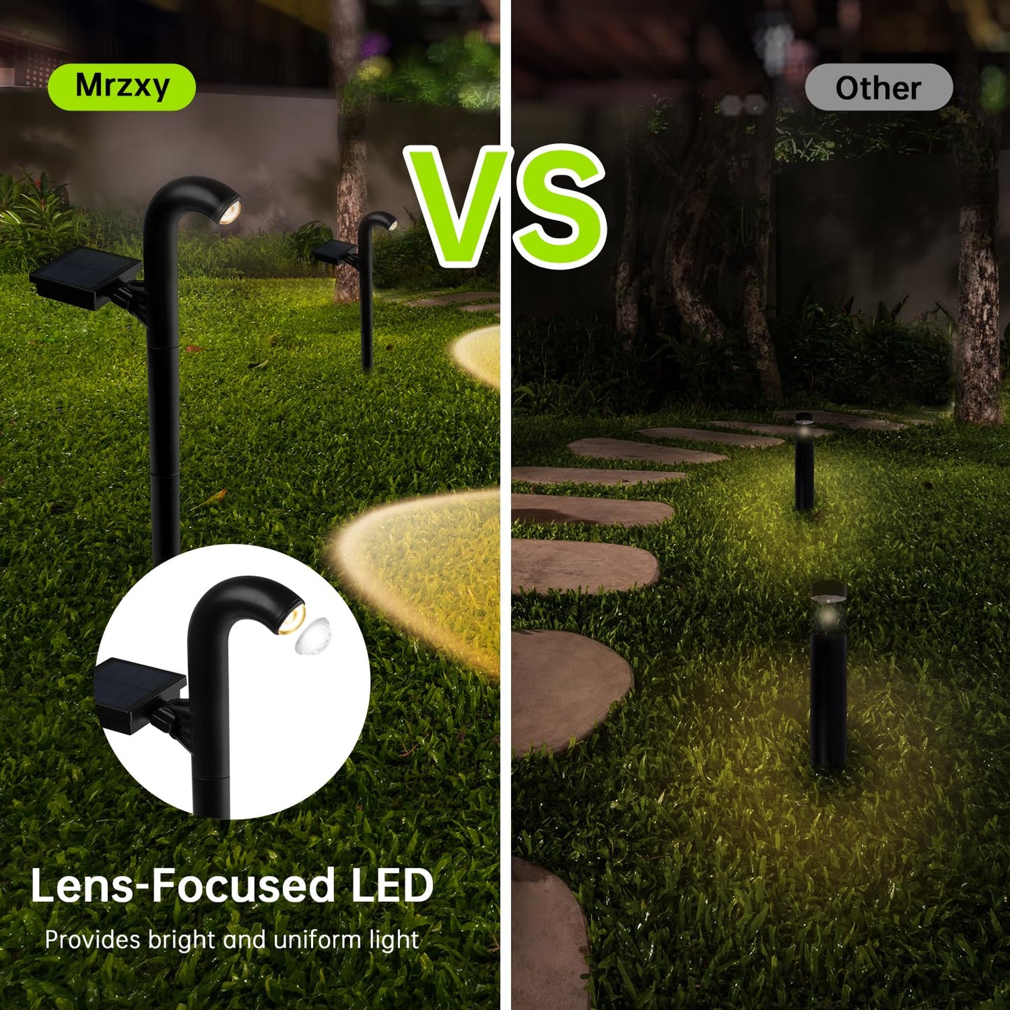 Mrzxy Solar Pathway Lights Bright LED Waterproof 3000K Convex Lens for Lawn, Path, Walkway, Pathway Lighting (Warm White, 6 Pack)