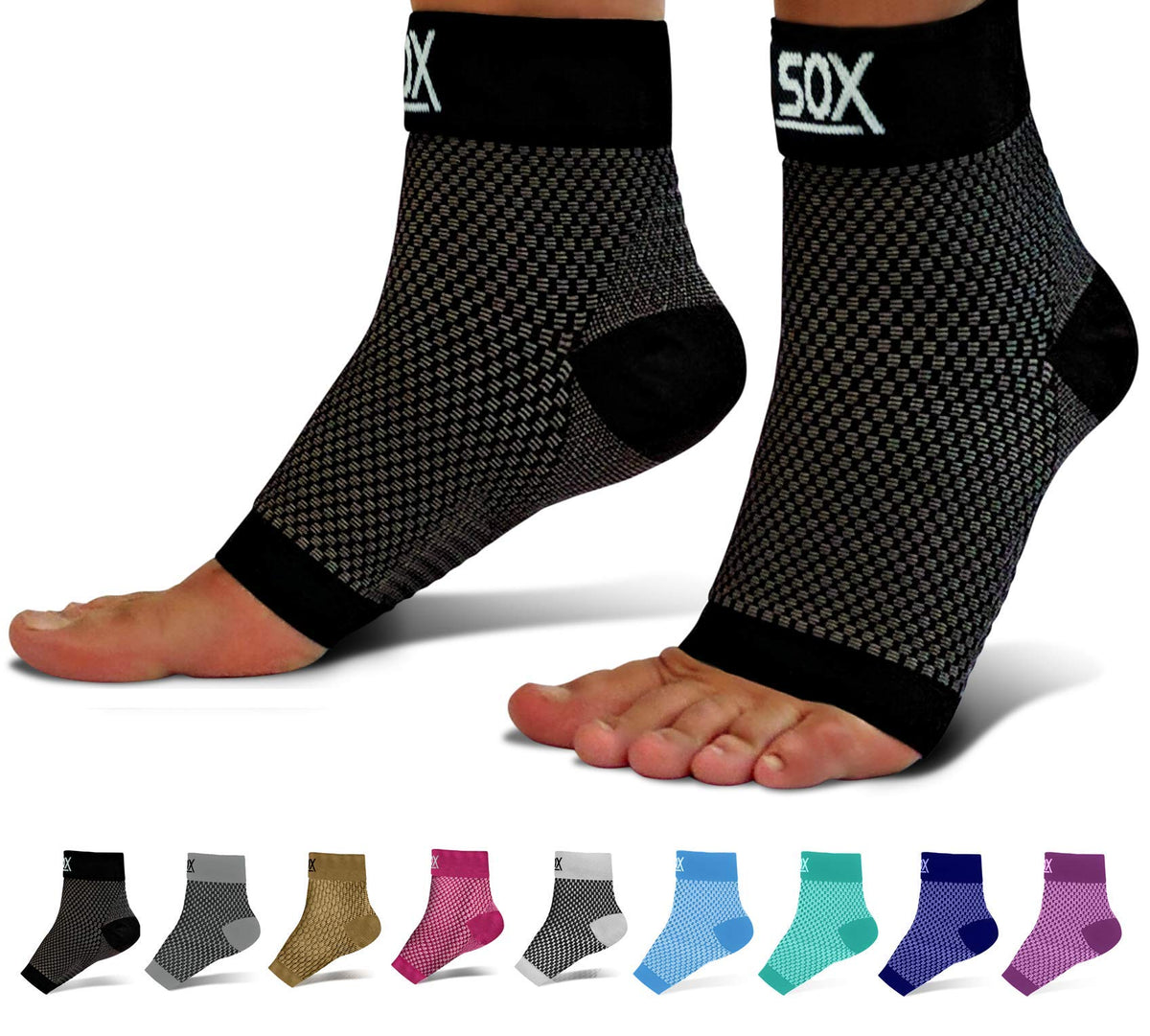 SB SOX Plantar Fasciitis Compression Socks for Women & Men - Best Arch Support for All Day Wear - Relief for Heel Pain and Night Splint Comfort (Black, Large)