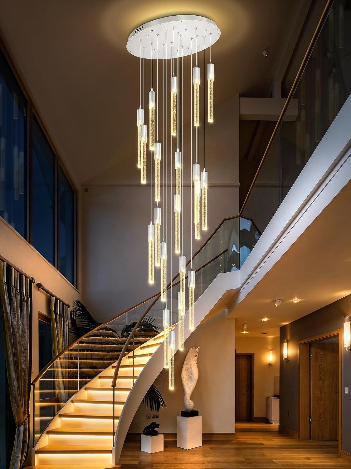 Flashing God Large Chandeliers for High Ceiling 16-Light Long Stair Chandelier Modern Led Crystal Chandelier for Living Room Foyer Entrance