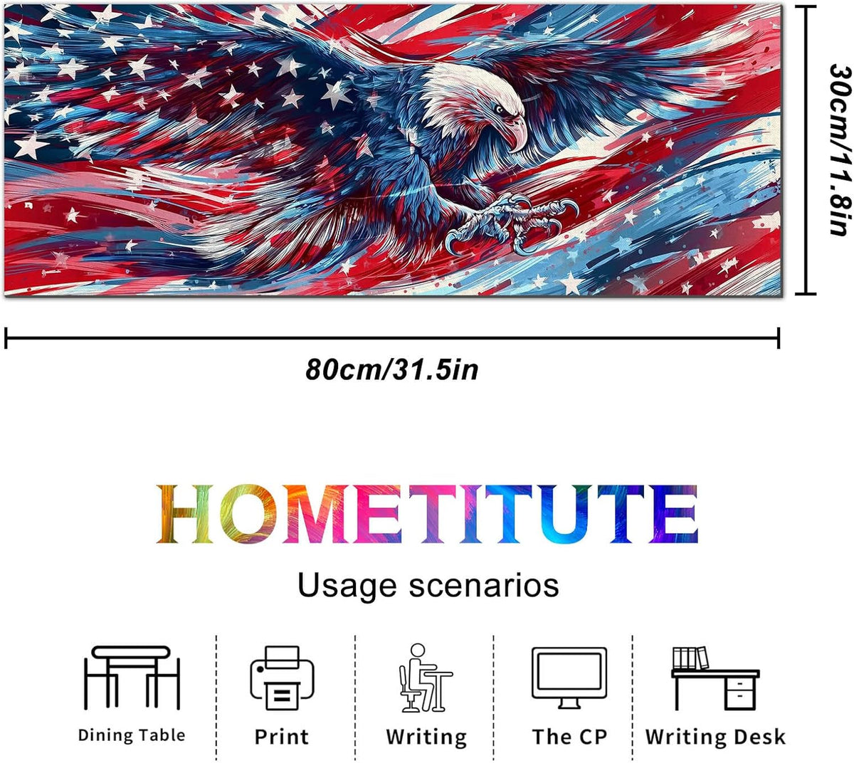 HOMETITUTE Large Desk Mat 31.5 x 11.8 Inch Bald Eagle American Flag Mouse Pad, Extended Keyboard Mat with Smooth Surface Non-Slip Base, Gaming Desk Pad for Office Home Computer Setup