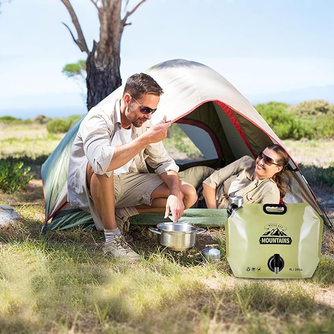 Collapsible 8L Water Storage Bag, BPA-Free Portable Folding Water Jug with Adjustable Faucet, Leakproof Emergency Water Bag for Camping, Hiking, Riding, Outdoor Sport (GREEN, 1)