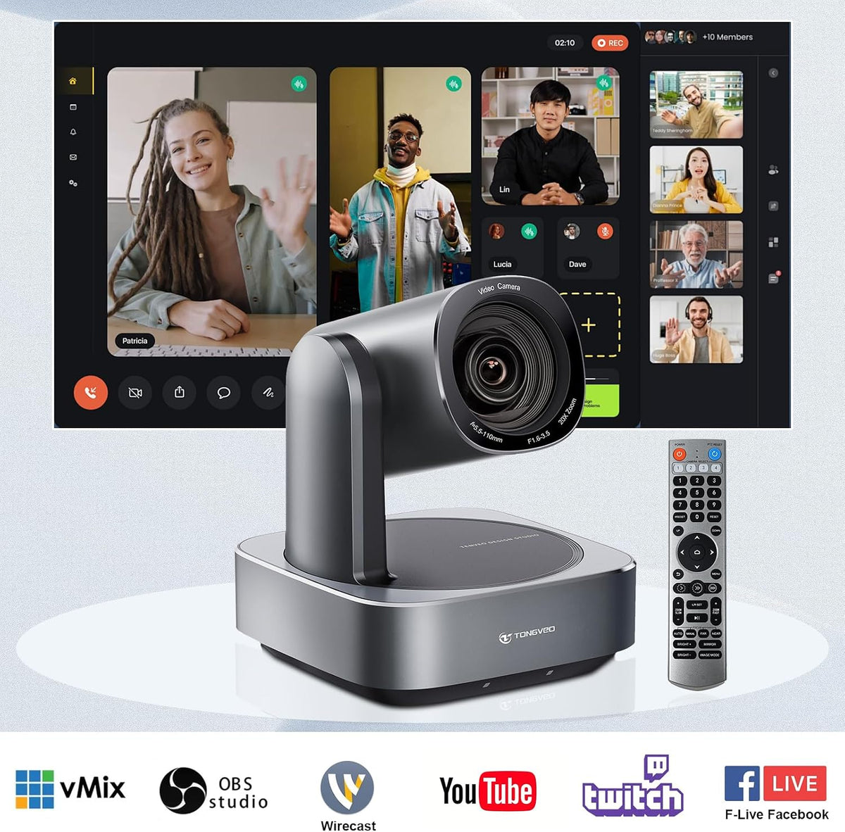 AI Auto-Tracking PTZ Camera 20x Optical Zoom HDMI USB IP Live Streaming Camera 1080P 60fps Video Conferencing System POE Supply for Church Services Worship Education Work with Zoom Team vMix OBS