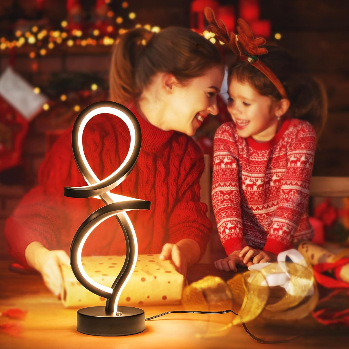 RGB Modern Small Table Lamp with LED Spiral Design, 15W Nightstand Lamp