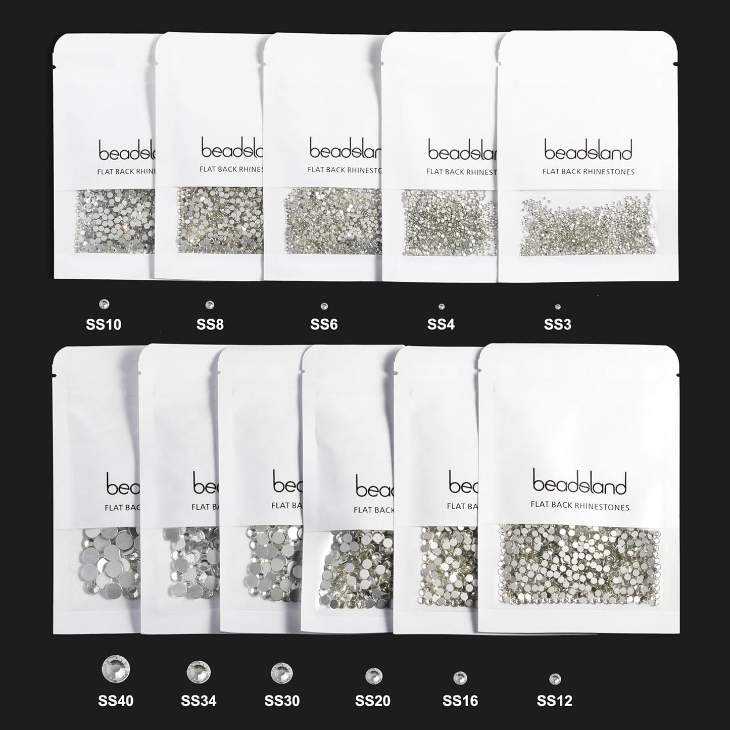 beadsland 144pcs Flat Back Crystal Rhinestones Round Gems for Nail Art and Craft Glue Fix, Crystal AB, 10mm, SS50/144pcs