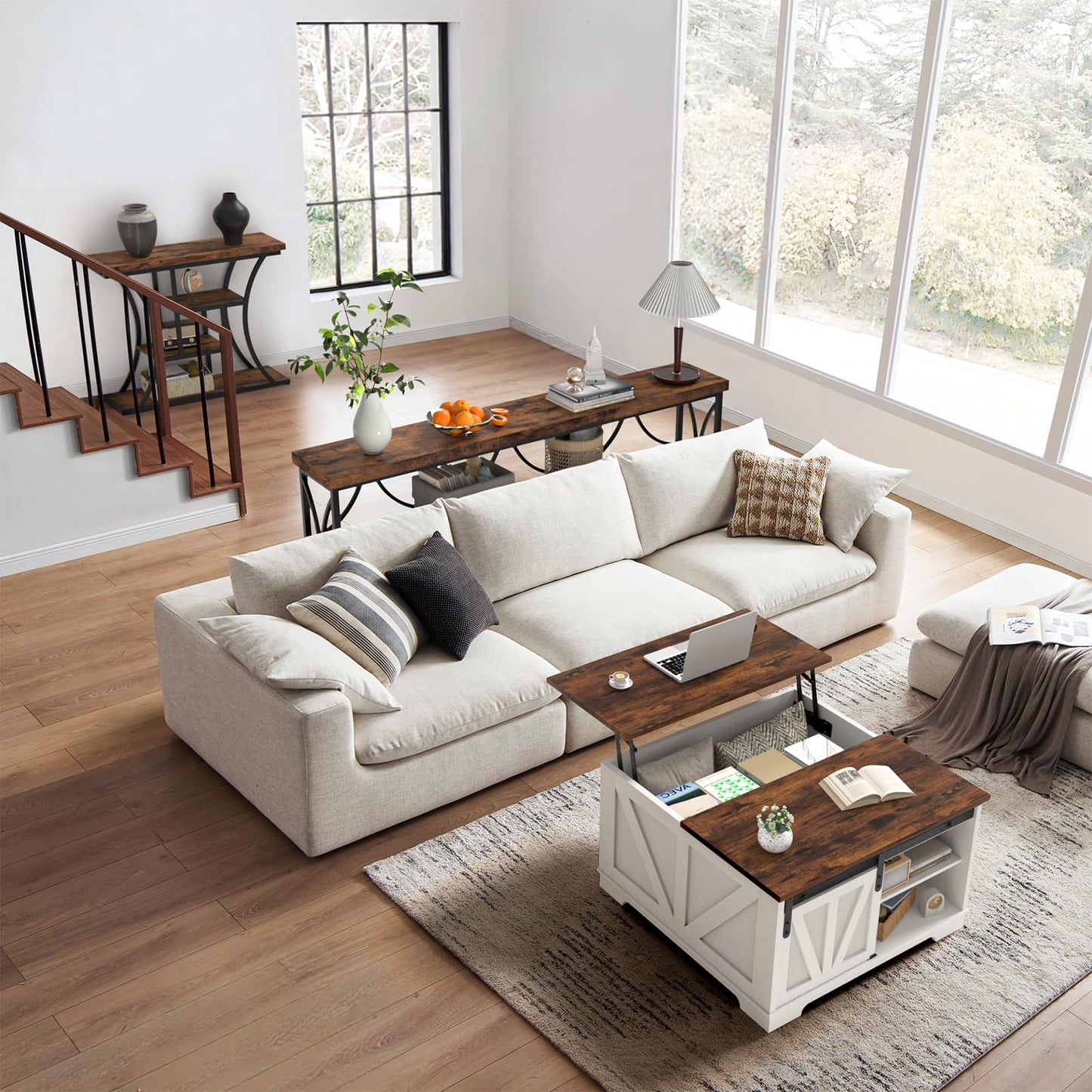 Loftiage 31.5” Lift Top Coffee Table with Hidden Storage, Farmhouse & Modern Square Coffee Table, Space Saving Center Table for Living Room, Home Office, Small Spaces