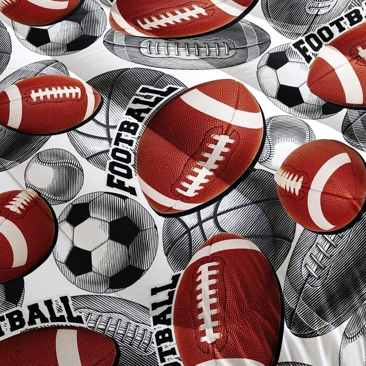 BailiPromise Ball Games Bedding Sets Basketball Football Comforter Set Sports Down Comforter Baseball Tennis Duvet Sets with 1 Comforter and 2 Pillowcases Queen for Kids Boys Room