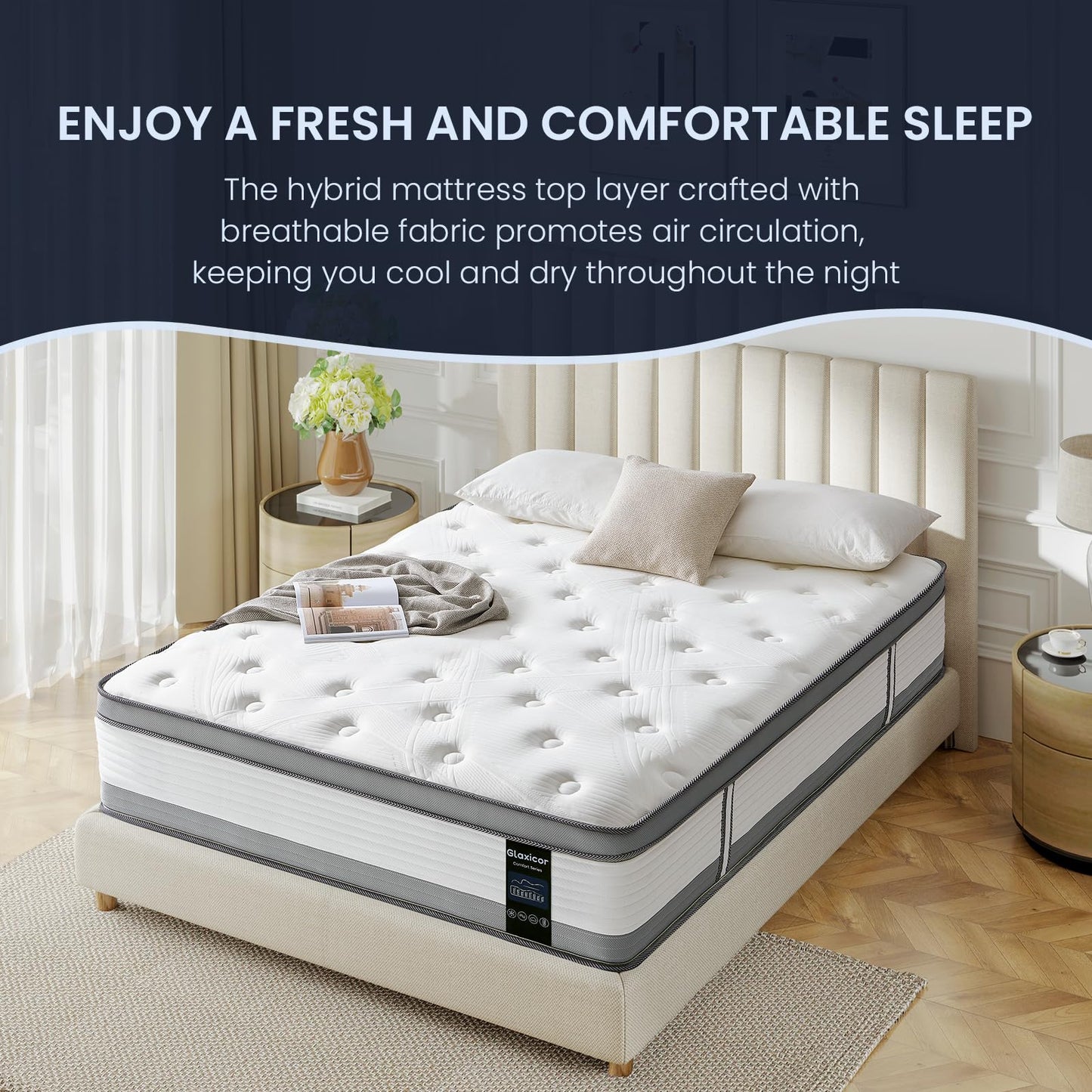 Mattress Queen Size 14 inch Hybrid Mattresses Queen Size Bed Mattress in a Box Double Mattresses with Memory Foam Individual Pocket Springs for Extra Lumbar & Hip Support Comfort Sleep CertiPUR-US