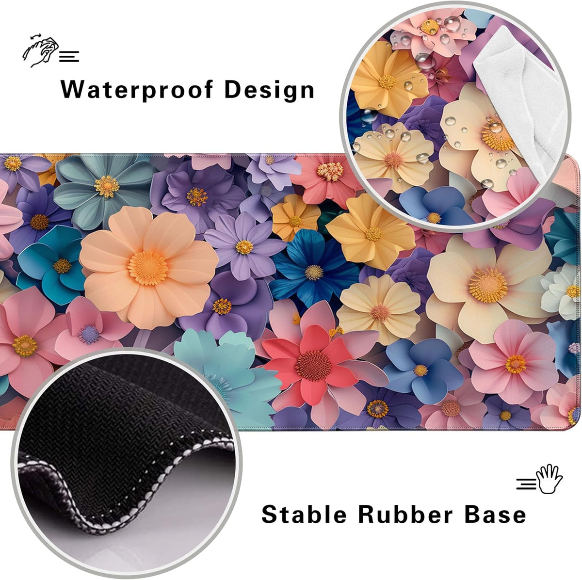 Mouse Pad,Desk Pad, Gaming Mouse Pad,Keyboard Mat Office Desk Decor Accessories (Flowers)