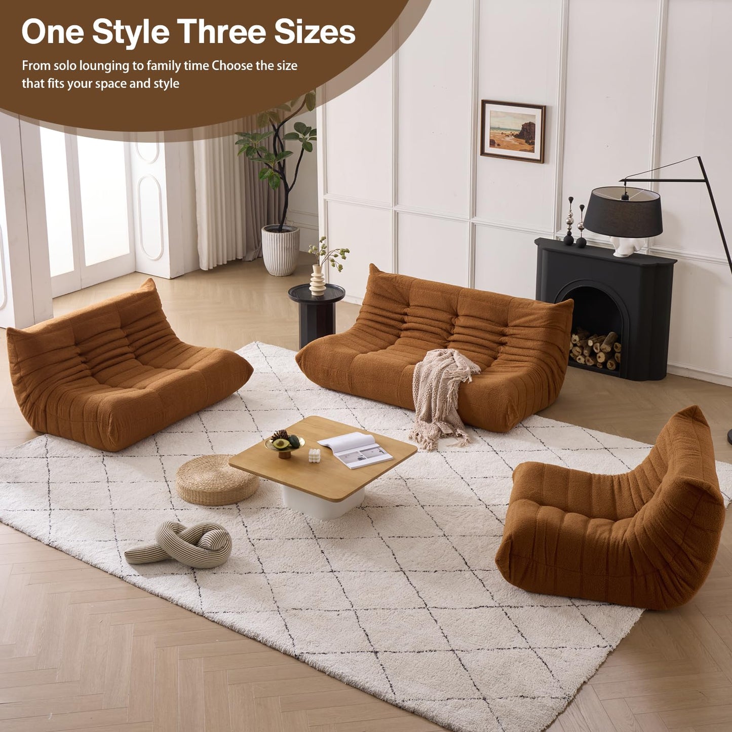 Giant Bean Bag Chairs for Adults - Lazy Floor Sofa Couch Single Seat - Fireside Lounger Chair with All-in-One Memory Foam - Beanbag Togo Sofa for Living Room Bedroom Dorm Office - Brown