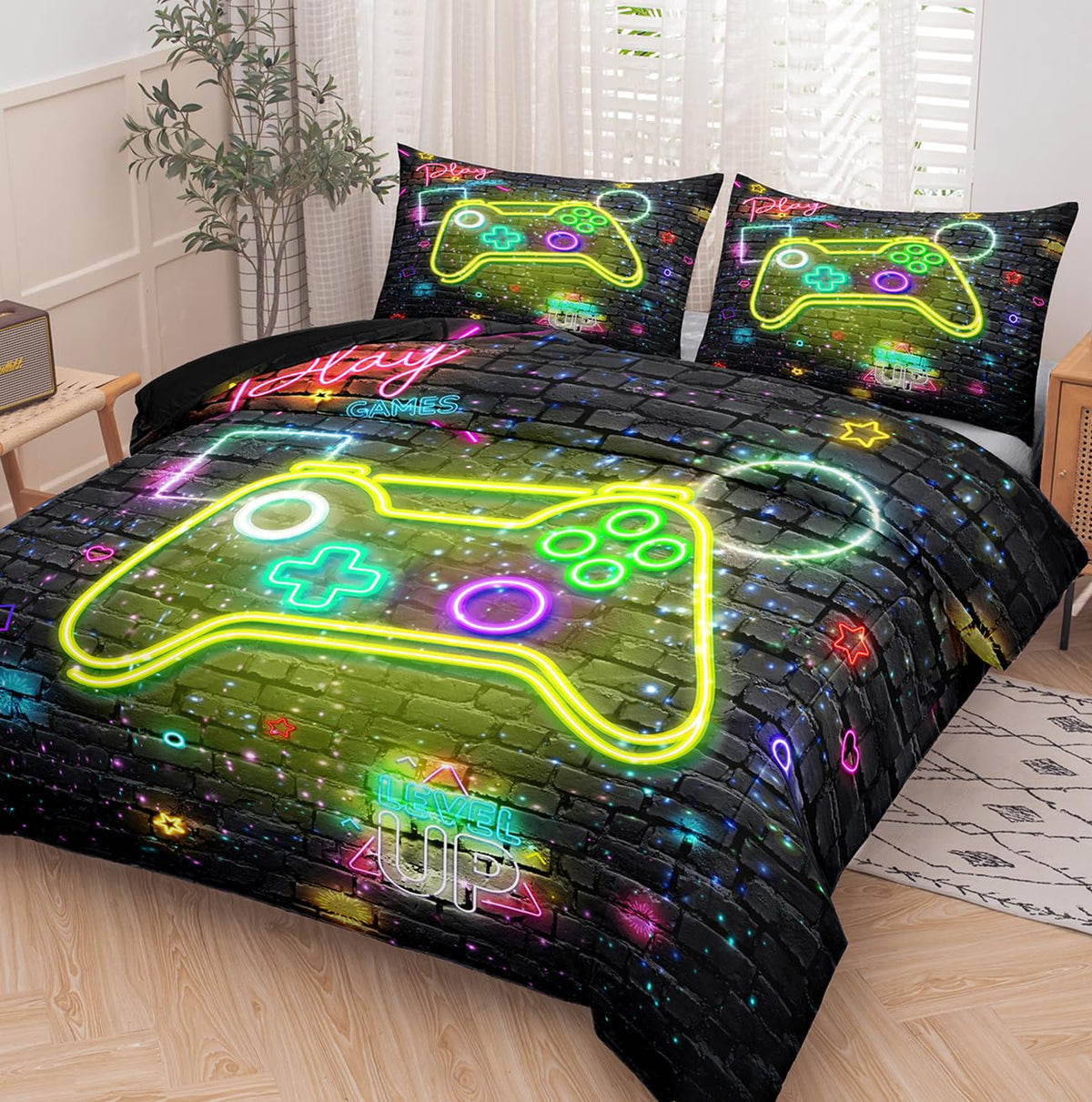 NINENINE Gaming Bedding Sets - Twin Comforter Sets for Boys & Kids (5PCS - 1Comforter, 1Flat Sheet, 1Fitted Sheet, 2Pillowcases)