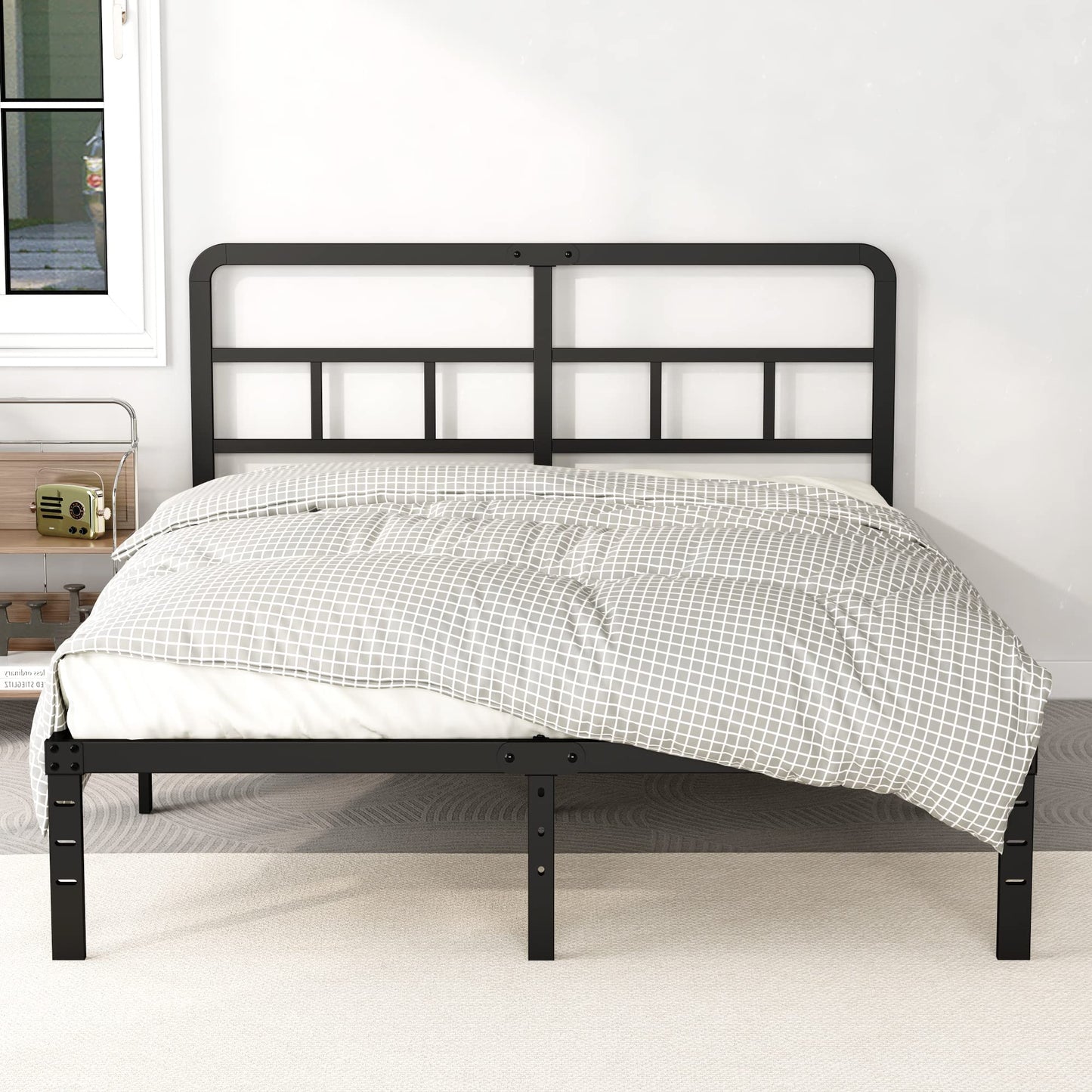 DiaOutro 14 Inch Full Size Bed Frame with Headboard No Box Spring Needed, Heavy Duty Metal Platform with Steel Slat, Mattress Foundation, Easy Assembly, Noise Free, Black
