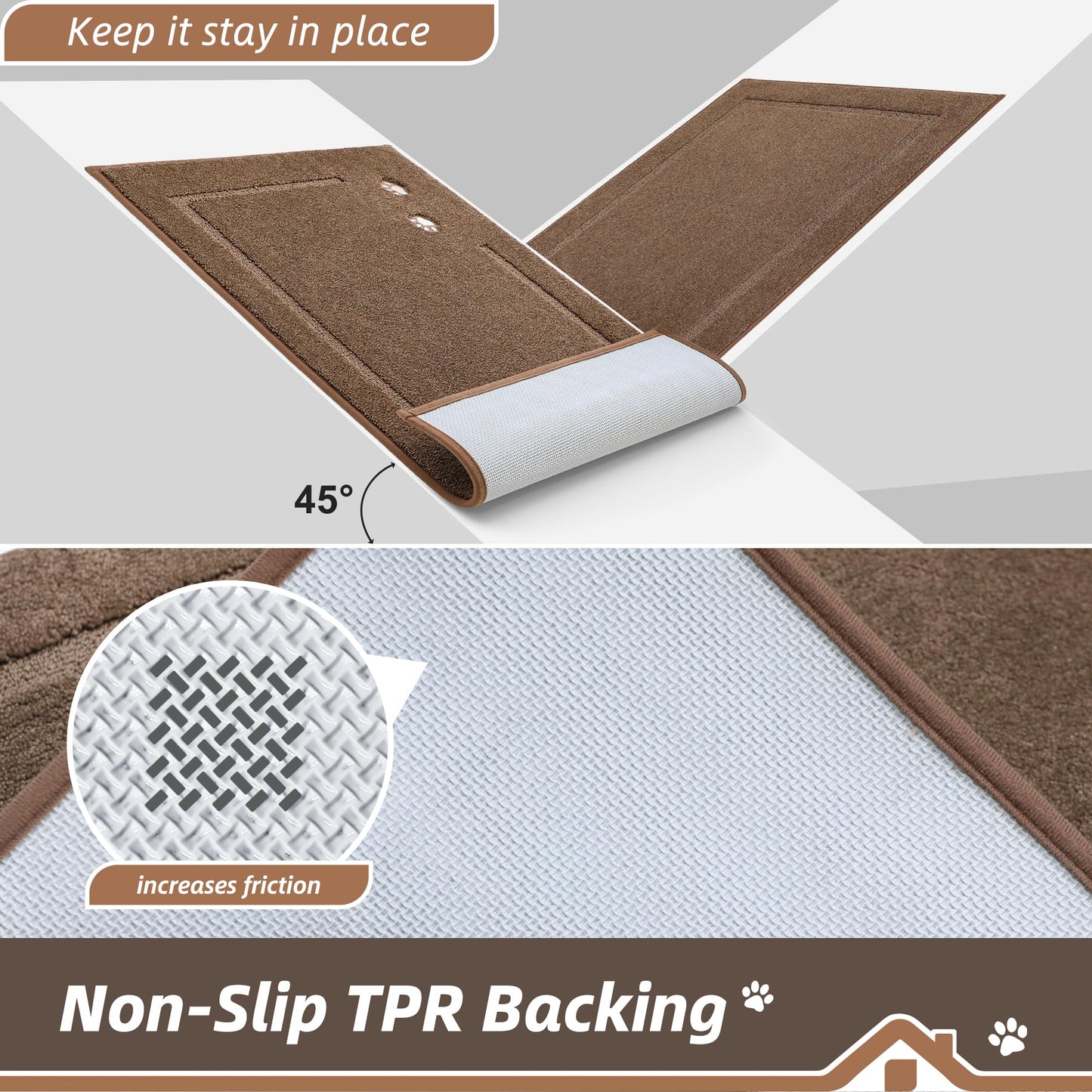 BEQHAUSE Dog Door Mat for Muddy Paws 24"x36" Dirt Trapper Absorbent Doormat Non Slip Entryway Rugs Washable Stain Resistant Welcome Floor Mat Soft Low-Profile for Front Back Door, Brown