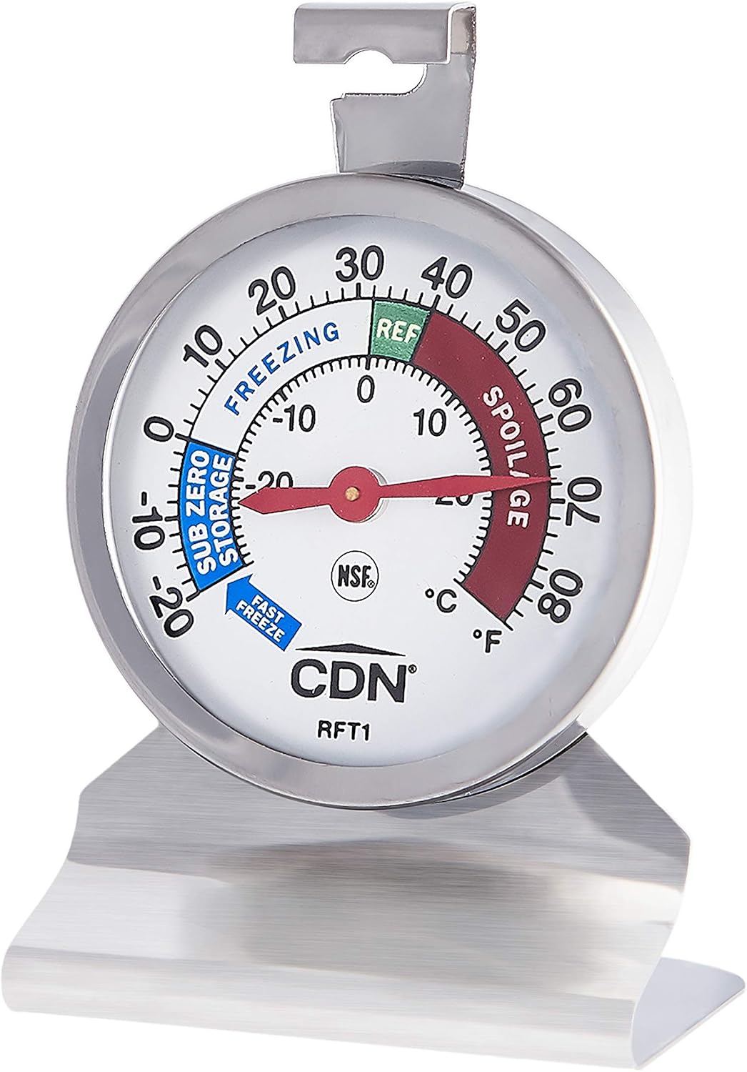 CDN FG80 Refrigerator/Freezer Thermometer | NSF Certified | Dual Scale -40 to 80°F | Ideal for Fridge & Freezer Monitoring | Stainless Clips | Durable Design | FG80