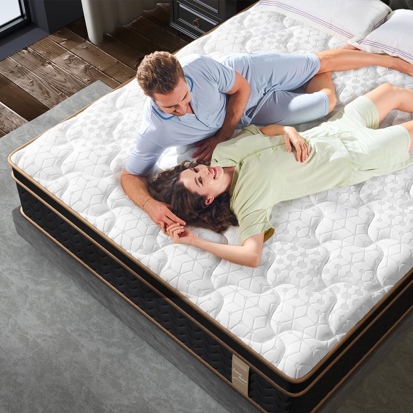 Queen Mattress 14 Inch, Cooling Hybrid Bed in a Box, Individual Pocket Springs, Motion Isolation, Targeted Hip/Shoulder/Lumbar Support, Fiberglass-Free, Ergonomic Zones, 365-Night Trial, CertiPUR-US
