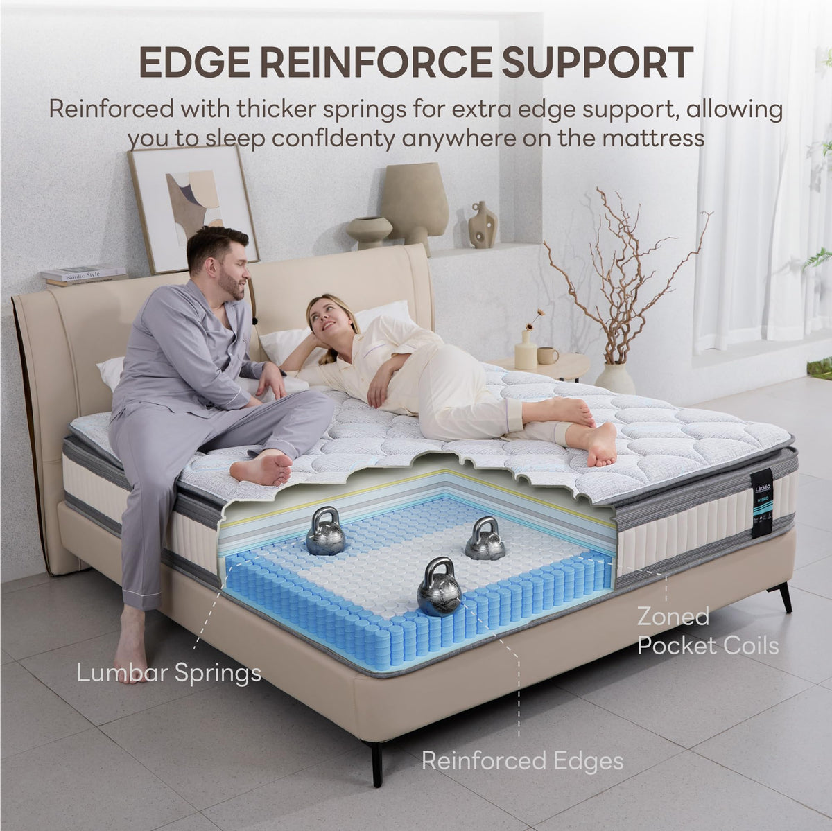 LIKIMIO Twin Mattress, 12 Inch Gel Memory Foam Mattress Zoned Pressure Relief with Medium Firm, Bed in a Box Individual Pocket Springs for Motion Isolation, SG Made, CertiPUR-US Certified