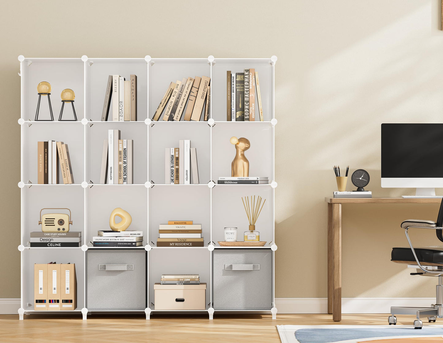 HOMIDEC Closet Organizers and Storage, 16 Cube Storage Organizer, Closet Organizer Bookshelf Cubes Shelves for Clothes, Bedroom, Kids Room, Bathroom, Wardrobe, Garment Racks, White