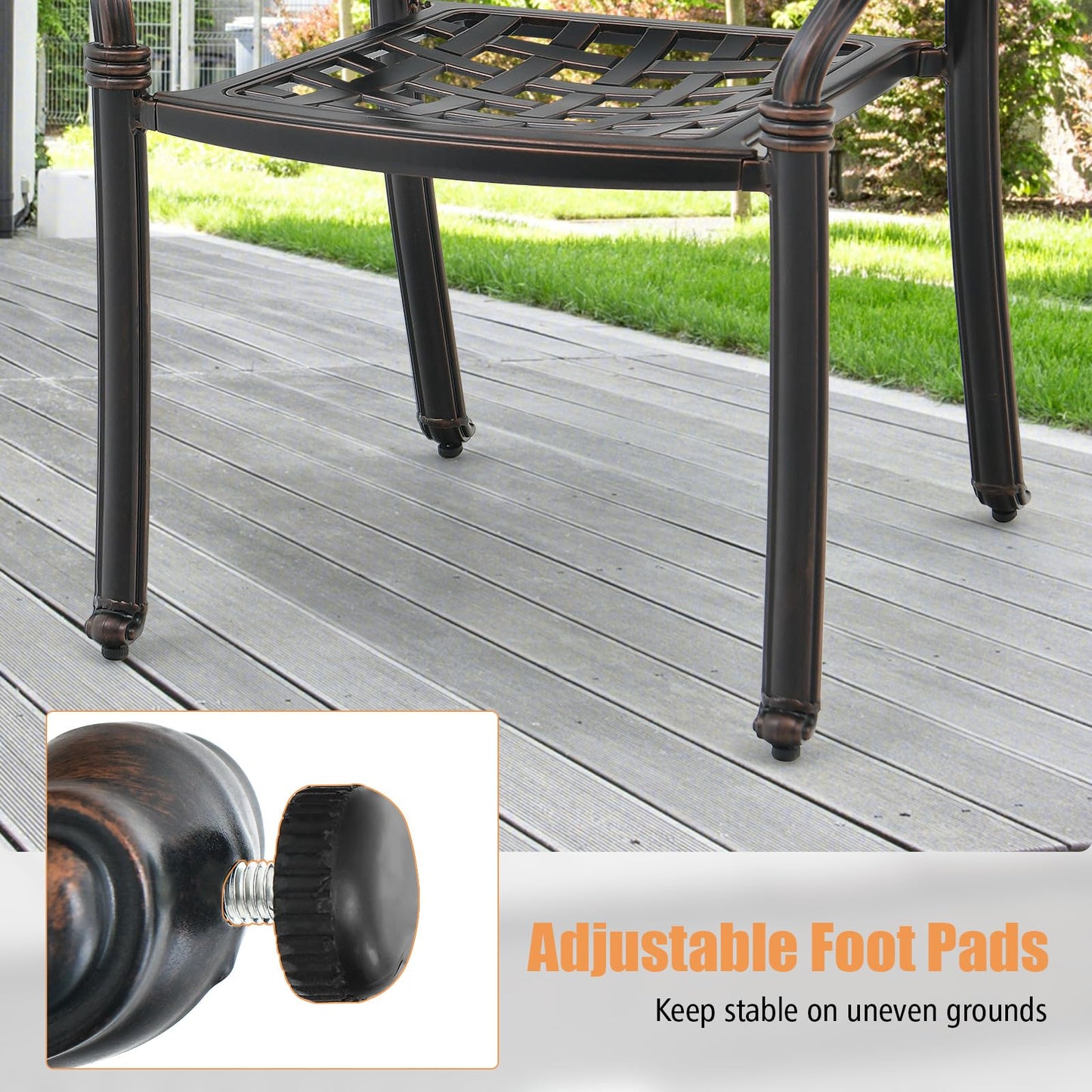 Tangkula Set of 4 Cast Aluminum Patio Dining Chairs, Stackable Outdoor Dining Chairs with Armrests, Outdoor Bistro Chairs for Balcony, Backyard, Garden