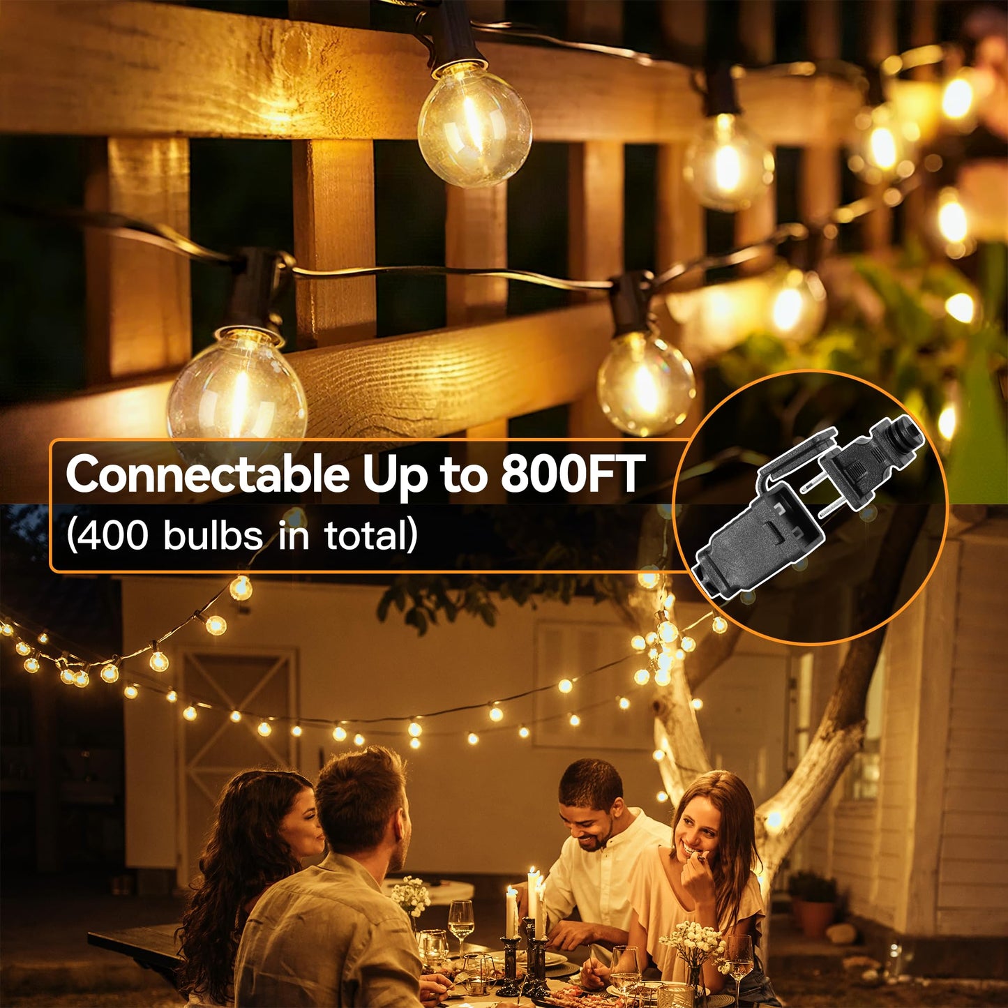 Ccinny Outdoor Lights with Remote Dimmer, 50 + 3 Spare G40 LED Bulbs Plug in Connectable Patio Light, Waterproof Hanging Lights for Backyard Indoor Camping Balcony Yard Deck Decor (100 FT)