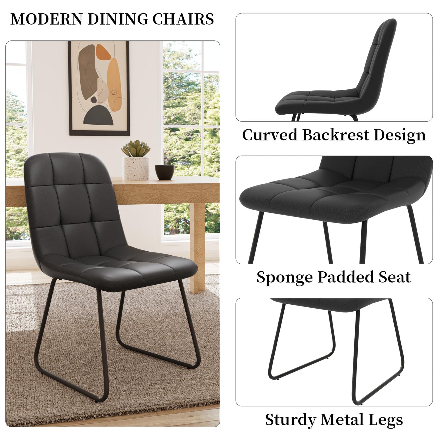 HIPIHOM 45.3 Inch Round Dining Table Set for 4, Mid Century Modern Small Coffee Set for Dining Room Kitchen Apartment (Cream Table + 4 U-Shaped Black Chairs)
