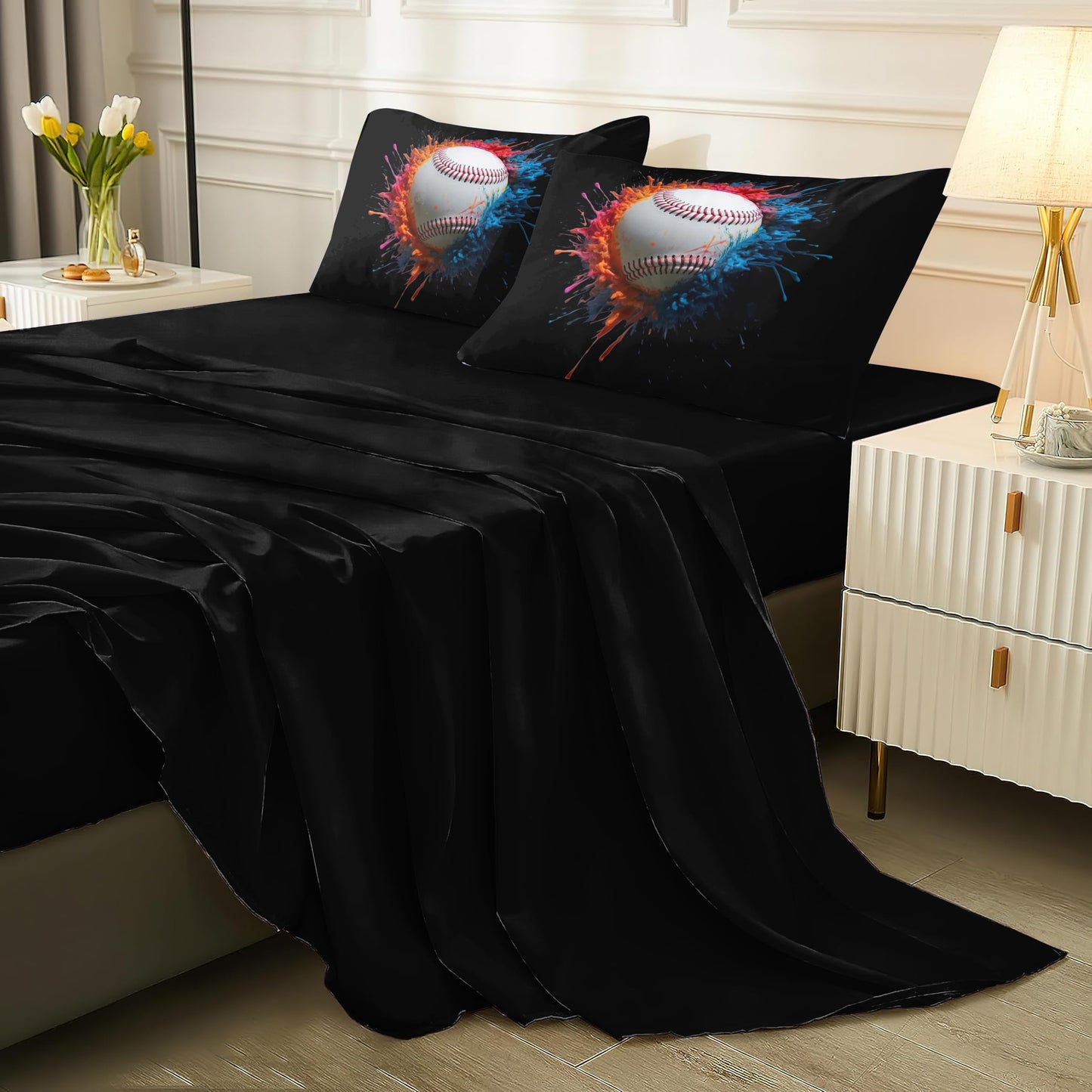 Helloosun 5PCS Baseball Comforter Set Full,Sports Bedding Sets for Boys,Full Comforter Sets for Boys,Baseball Bedding Set with Sheets