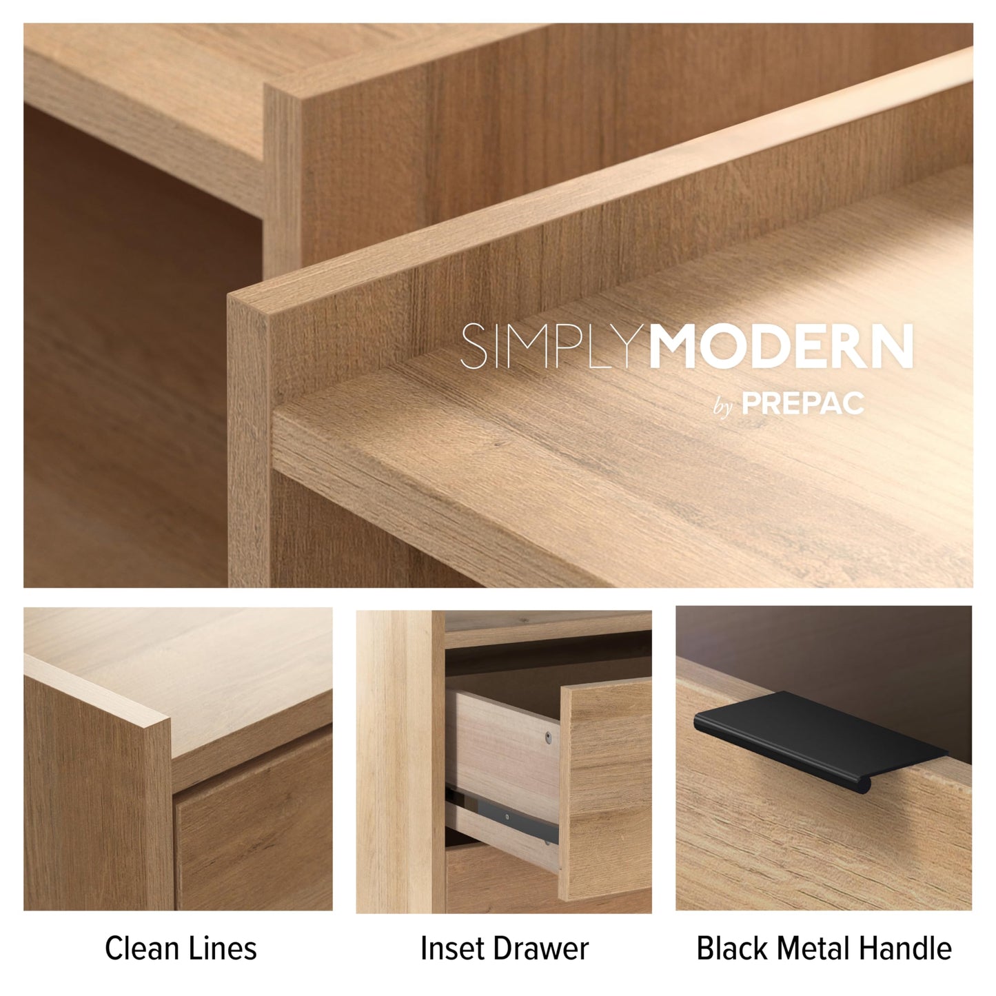 Prepac Simply Modern 6-Drawer Double Dresser for Bedroom, Chest of Drawers, Modern Bedroom Furniture, 52.5” Wide x 16” deep x 29.5” Tall, Oak