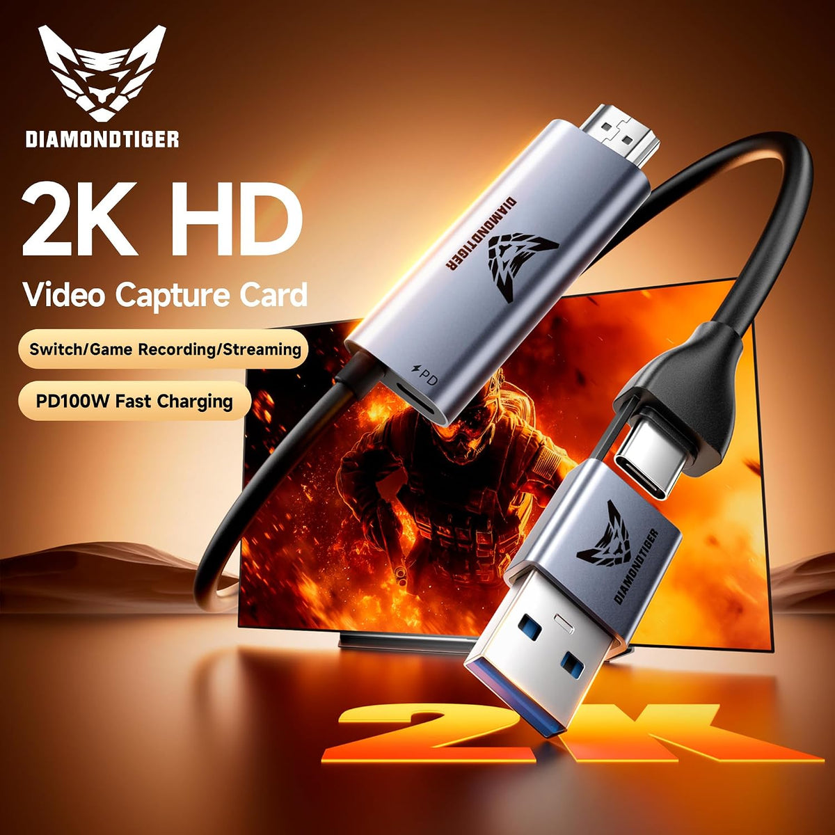 1080P 60fps Video Capture Card with 100W PD 6FT Cable