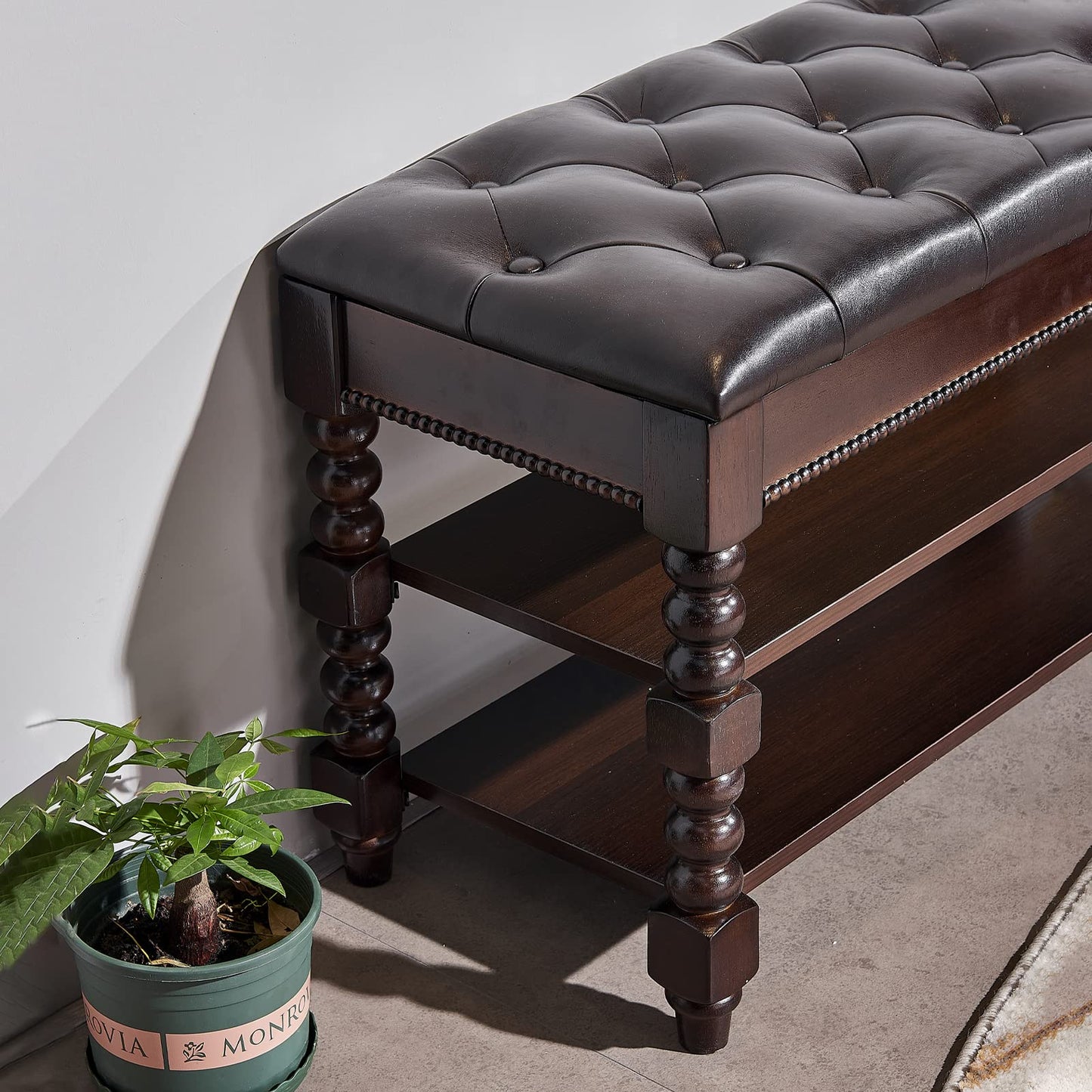 LEILISI Shoe Bench, Wood Storage Bench with Cushion Seat, Shoe Rack with Hidden Storage Space for Entryway Living Room Bedroom Hallway (Walnut, 31.5'')