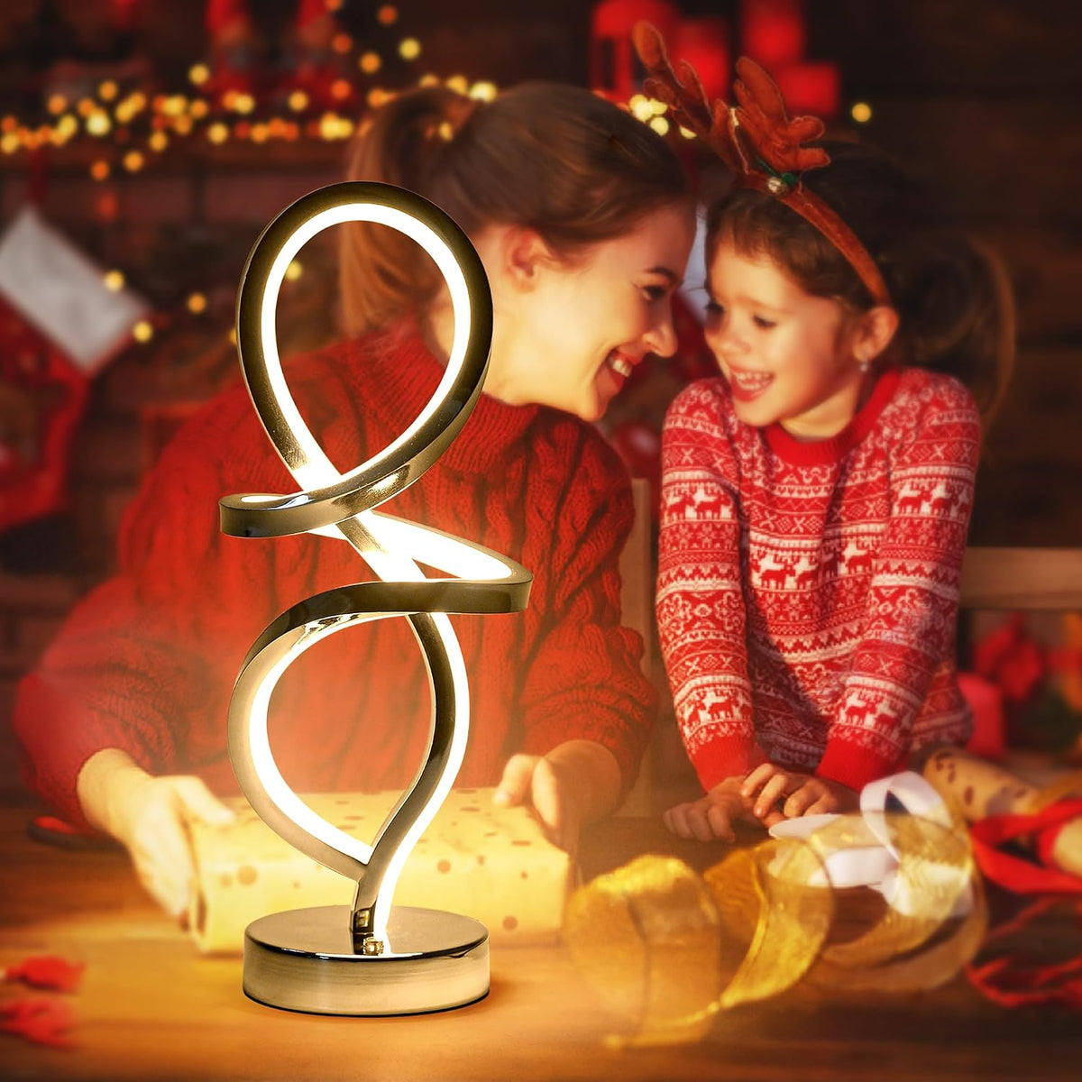 RGB Modern Small Table Lamp with LED Spiral Design, 15W Nightstand Lamp