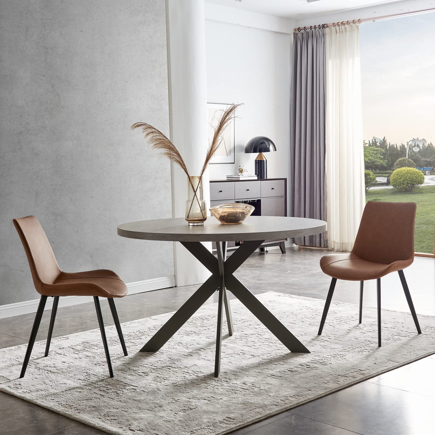 Zerifevni 45.3" Round Dining Table Set, Mid Century Modern Round Dining Table for 4-6 Person, Steel Legs, Leisure Coffee Table for Kitchen Dining Room, Save Space