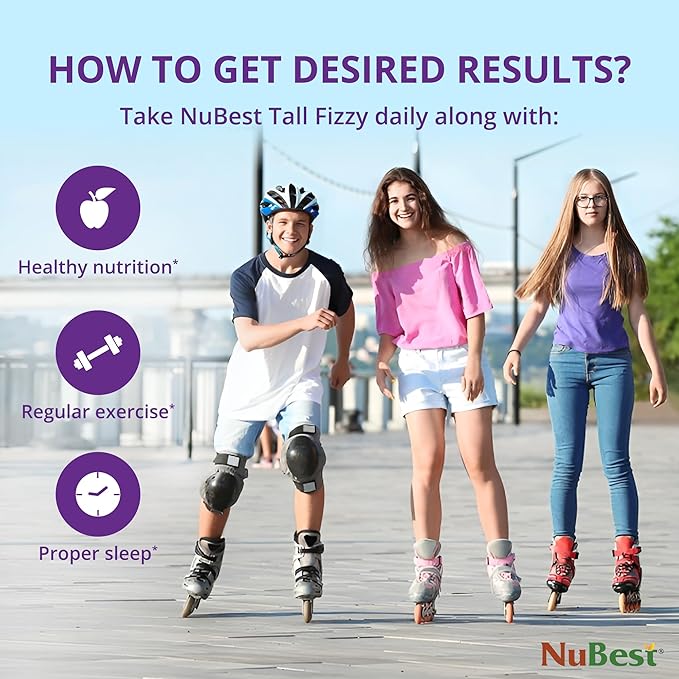 NuBest Tall Fizzy - Bone Strength, Immunity, Digestive Health for Kids & Teens | Probiotic, Calcium, Magnesium from Red Marine Algae, Vitamin D3, K2 & Zinc | 20 Orange Effervescent Tablets - Ages 4+