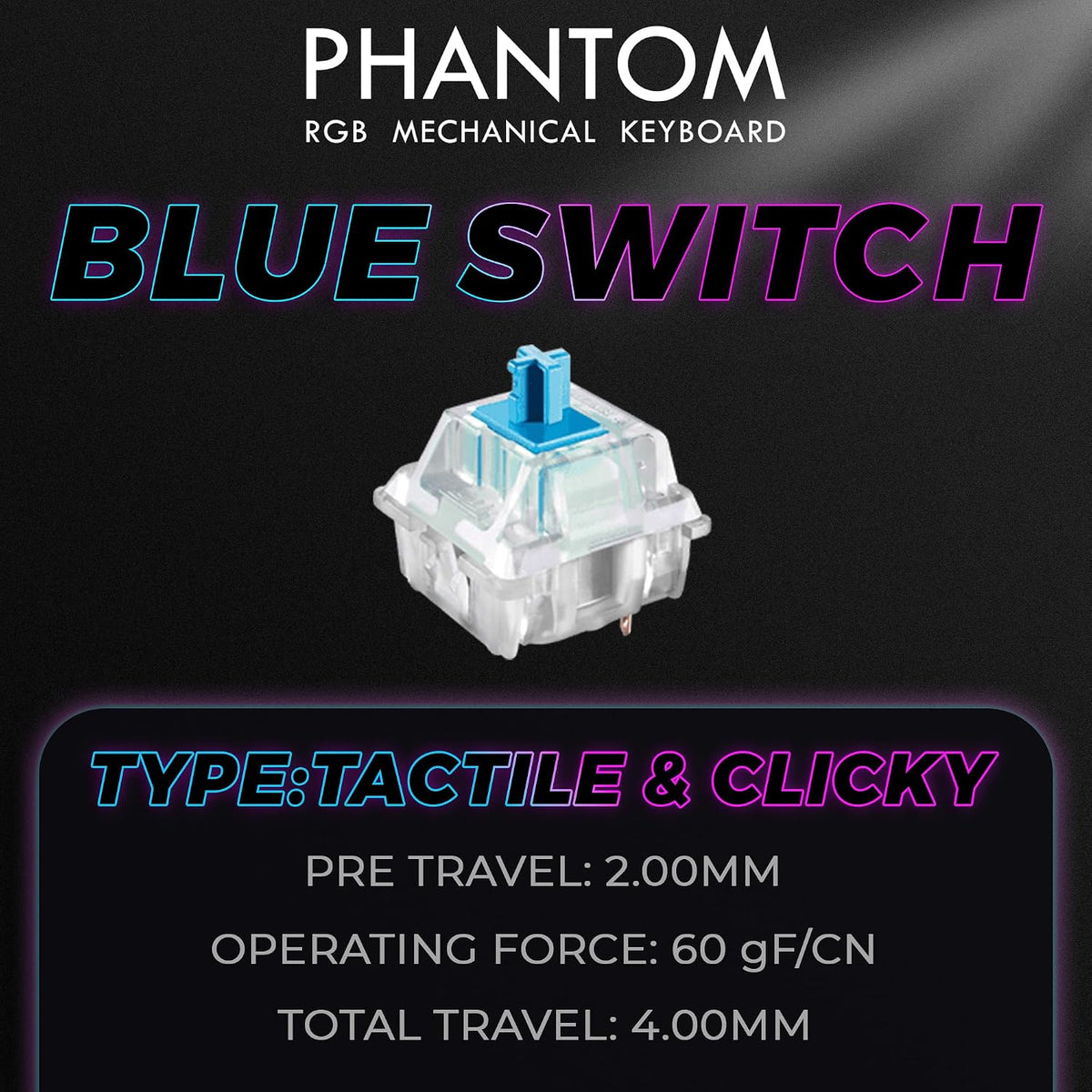 TECWARE Phantom 87 Key RGB Mechanical Gaming Keyboard | Outemu Blue Switch | 16.8M Color LED Lighting | 18 Pre-Set | Low Latency | N-Key Rollover | Software Customizable Keys | Wired USB Connection