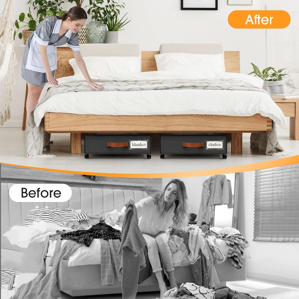 SpaceHacks Under Bed Storage with Wheels 2Pack Storage Containers with Clear Window&Label Under Bed Drawers Rolling Under Bed Storage for Clothes,Shoes, Blankets (30.71 x 16.93 x 6.69 in, Dark Grey)