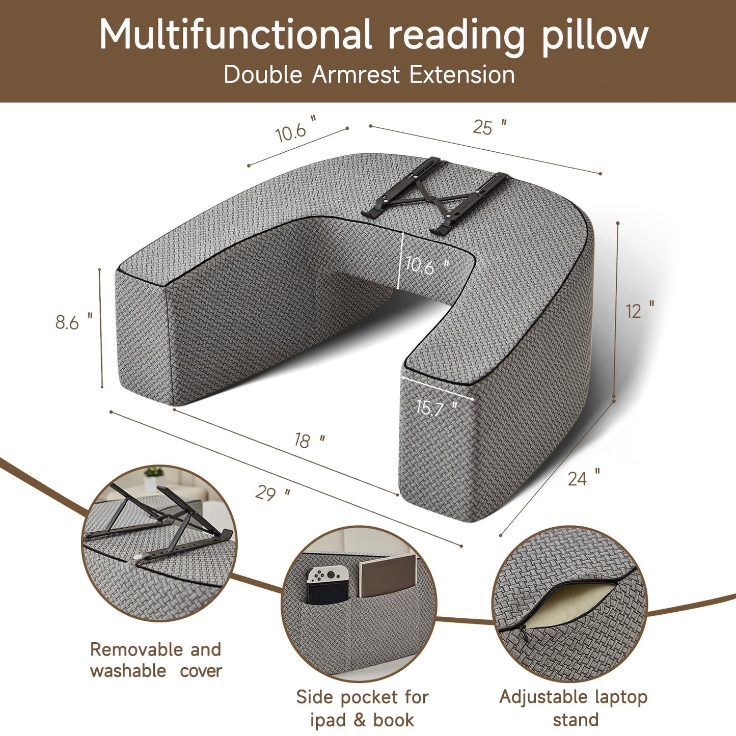 AskDesk Reading Pillow for Lap,Extra Large Soft Foam Lap Desk Pillow,Arm Rest Pillow for Adult,Reading Pillow/Gaming Pillow/Working Bed Desk,for Sitting in Bed,Floor,Sofa,Large Size
