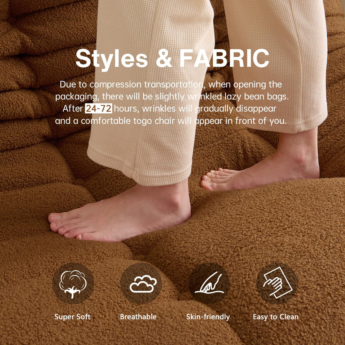 Giant Bean Bag Chairs for Adults - Lazy Floor Sofa Couch Single Seat - Fireside Lounger Chair with All-in-One Memory Foam - Beanbag Togo Sofa for Living Room Bedroom Dorm Office - Brown