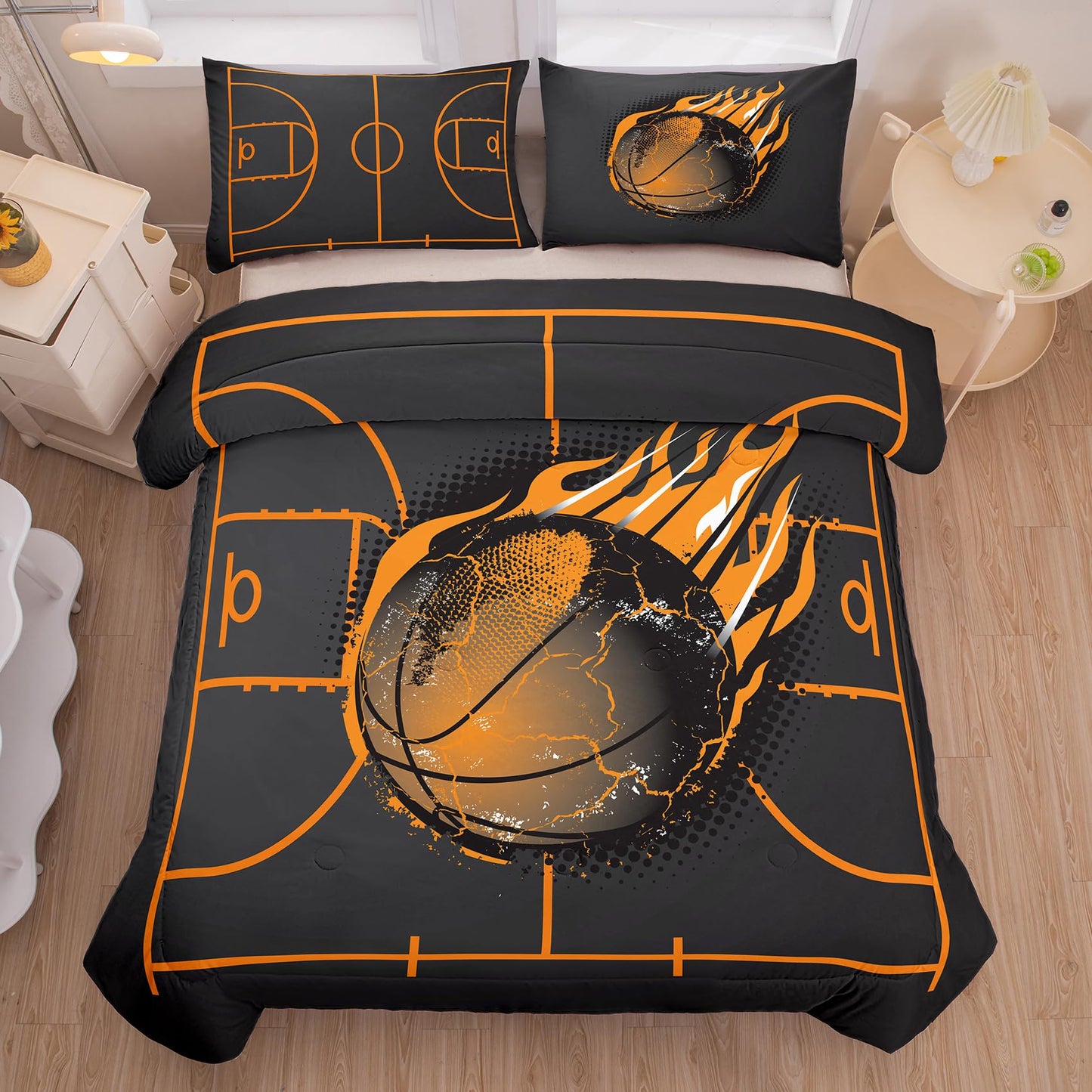 NINENINE Basketball Bedding Set,Sports Comforter Sets for Boys,Twin Bedding Sets for Boys,Basketball Comforter Set(1Comforter, 1Flat Sheet, 1Fitted Sheet, 2Pillowcases)
