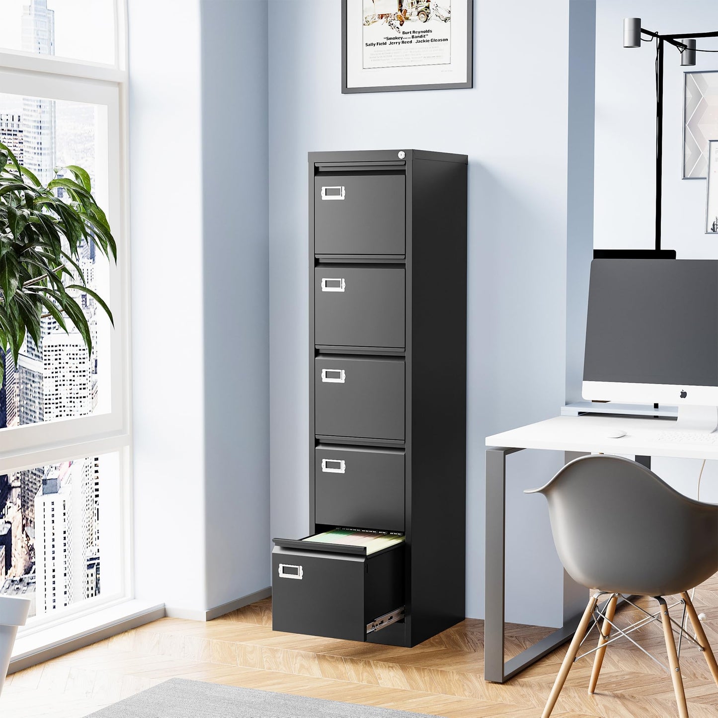 Anxxsu 5 Drawer File Cabinet, Filing Cabinets for Home Office, Vertical File Cabinet with Lock, 61.6" H Locking File Cabinet for A4 Legal/Letter, Assembly Required (Black)