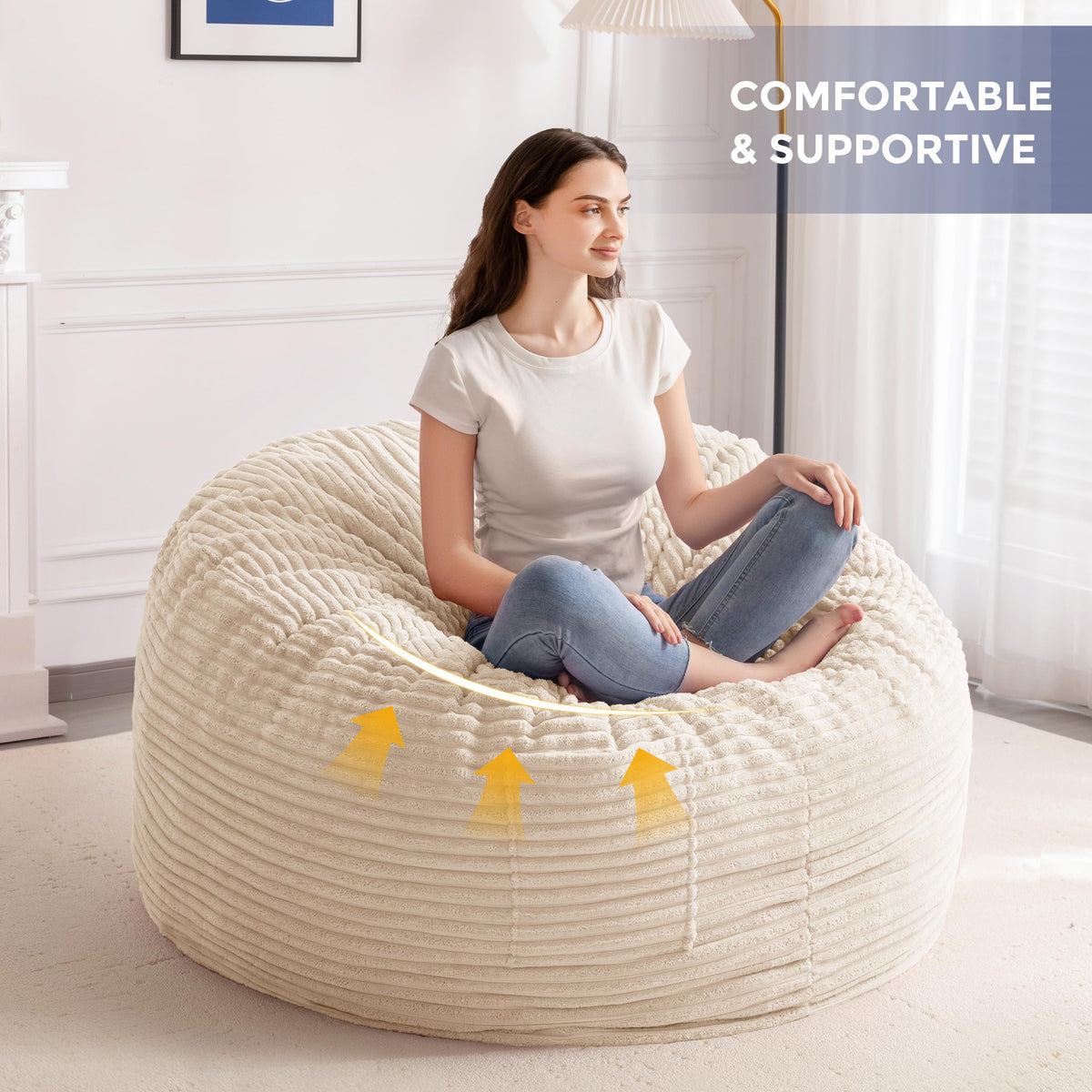 MAXYOYO Bean Bag Chair for Adults, Large 4 ft Bean Bag Chair with Foam Filling, Ultra Soft Fur Lazy Sofa for Living Room, Bedroom, Machine Washable Cover