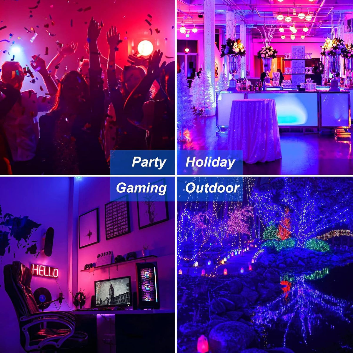 RGB LED Flood Light Outdoor 1000W Equivalent, 100W Bluetooth RGBCW Smart Floodlights 2700K, 16 Million Color Changing, Timing, Music Sync, IP66 Waterproof Landscape Light with US Plug (4 Pack)