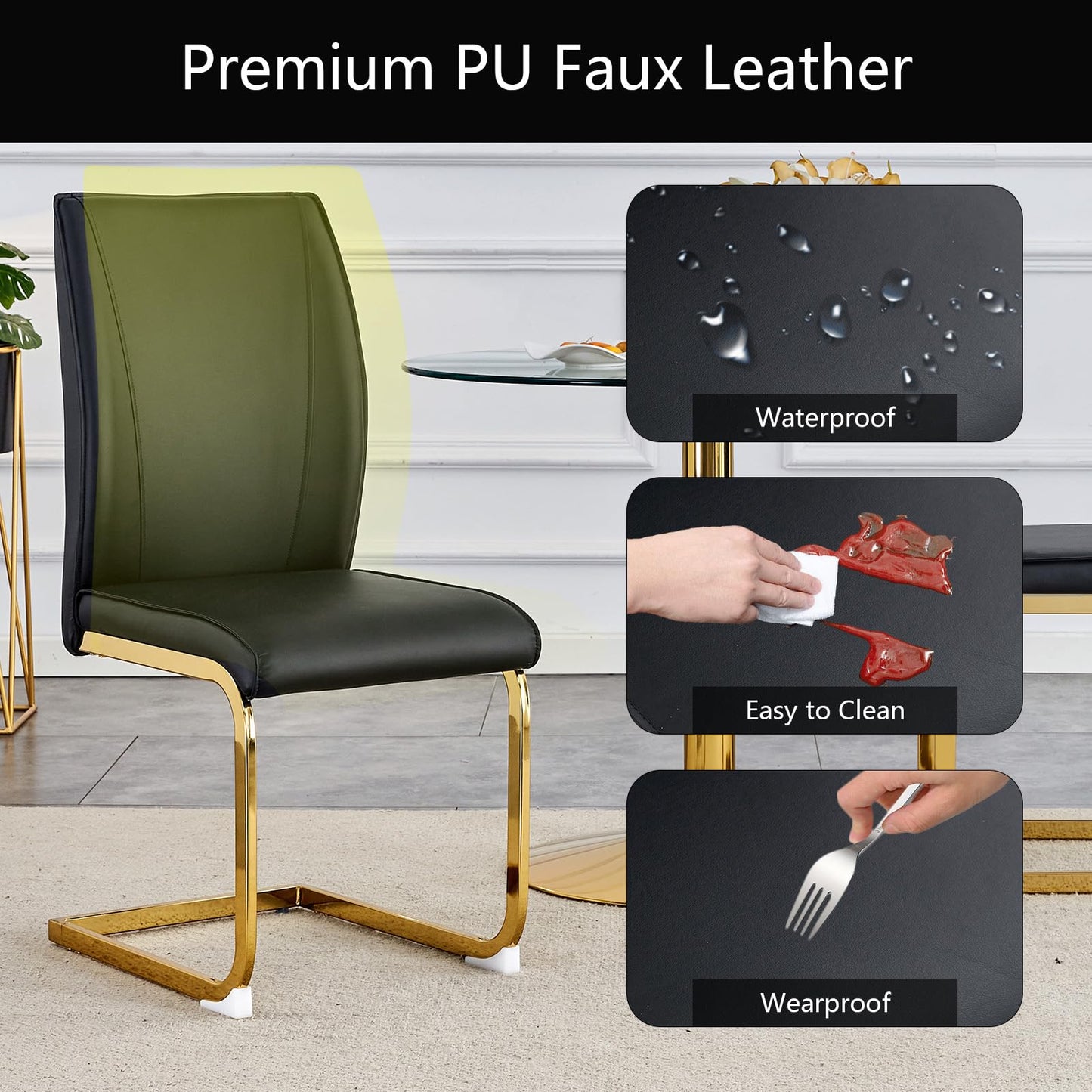 cinkehome Set of 6 Modern Dining Chairs, High Back PU Faux Leather Upholstered Armless Chair with Metal Legs for Kitchen Dining Room Living Room
