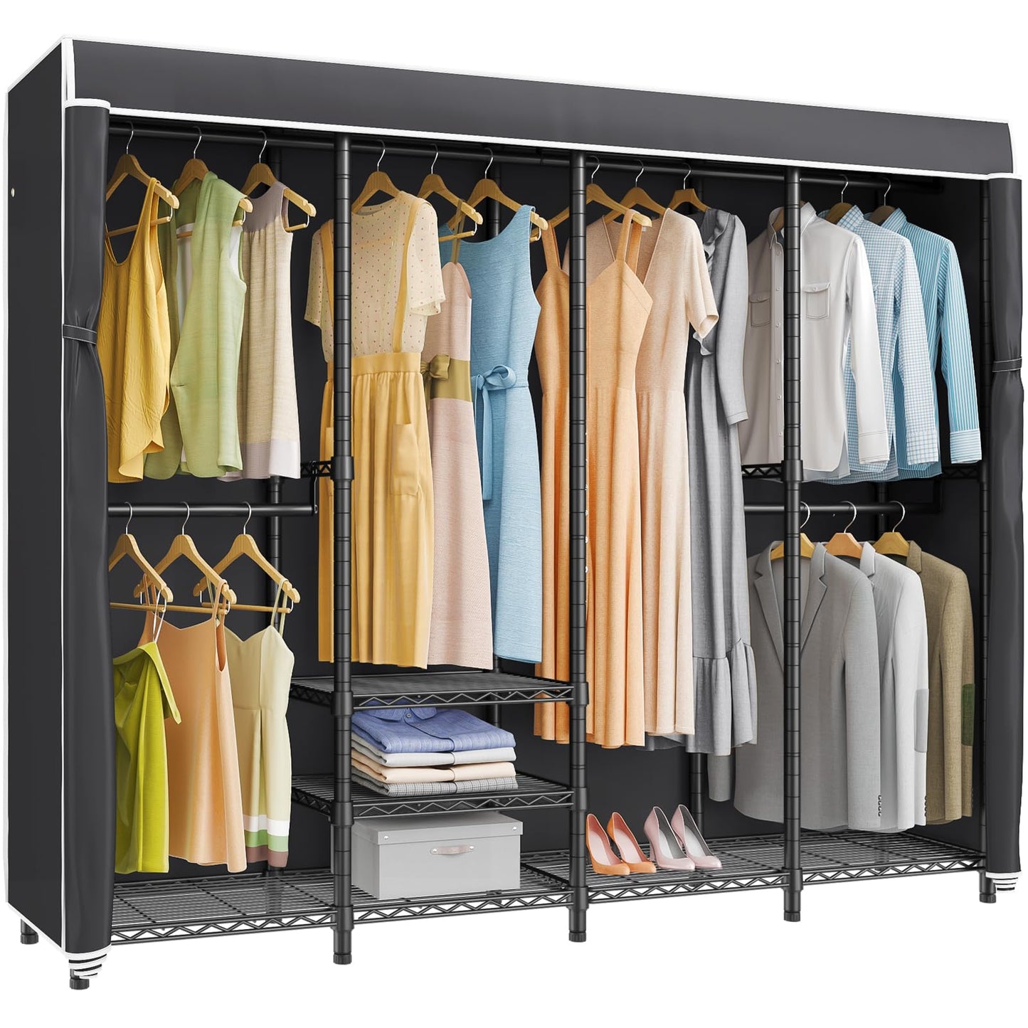 VIPEK V40C Covered Clothes Rack Heavy Duty Clothing Rack with Cover, Custom Freestanding Closet Portable Wardrobe Closet for Bedroom, Large Black Coset Rack with Black Oxford Fabric Cover