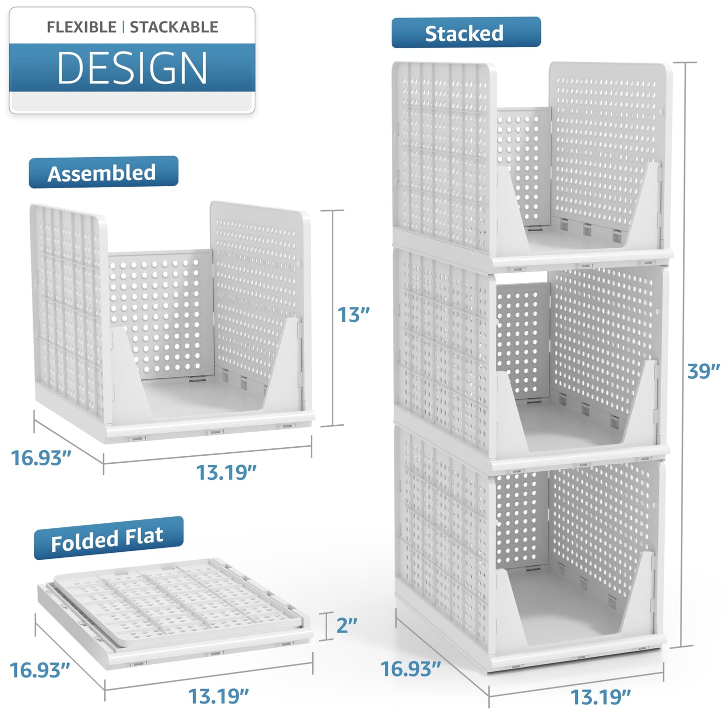 Sorbus Shelf Organizer - Closet Shelf Organizer for Clothes, Closet, Bathroom, Kitchen, Garage - Plastic Stackable Shelf Organizer Baskets - Open Front Design Under Shelf Organizer