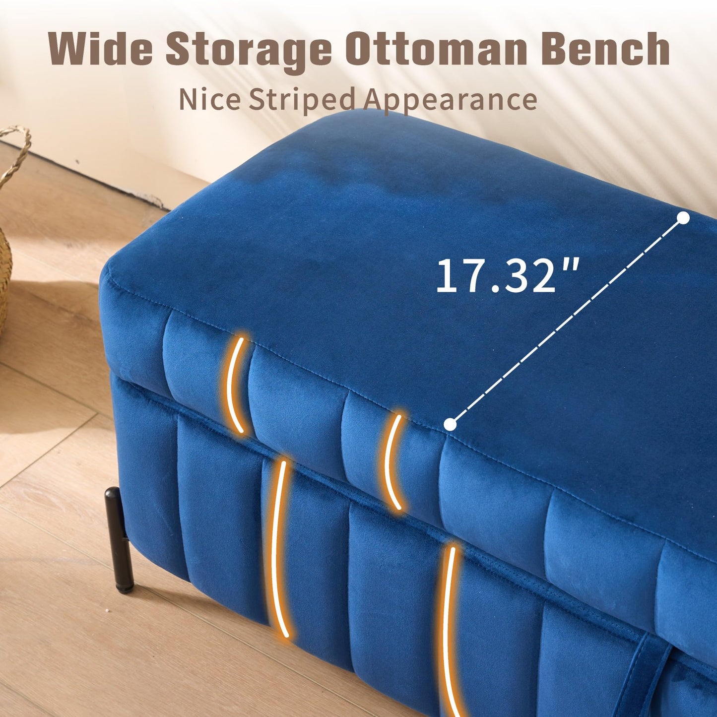 Sinzho & Wiyfun Upholstered 49.2" End of Bed Storage Bench Velvet Storage Ottoman Bench for Bedroom Entryway, Navy Blue